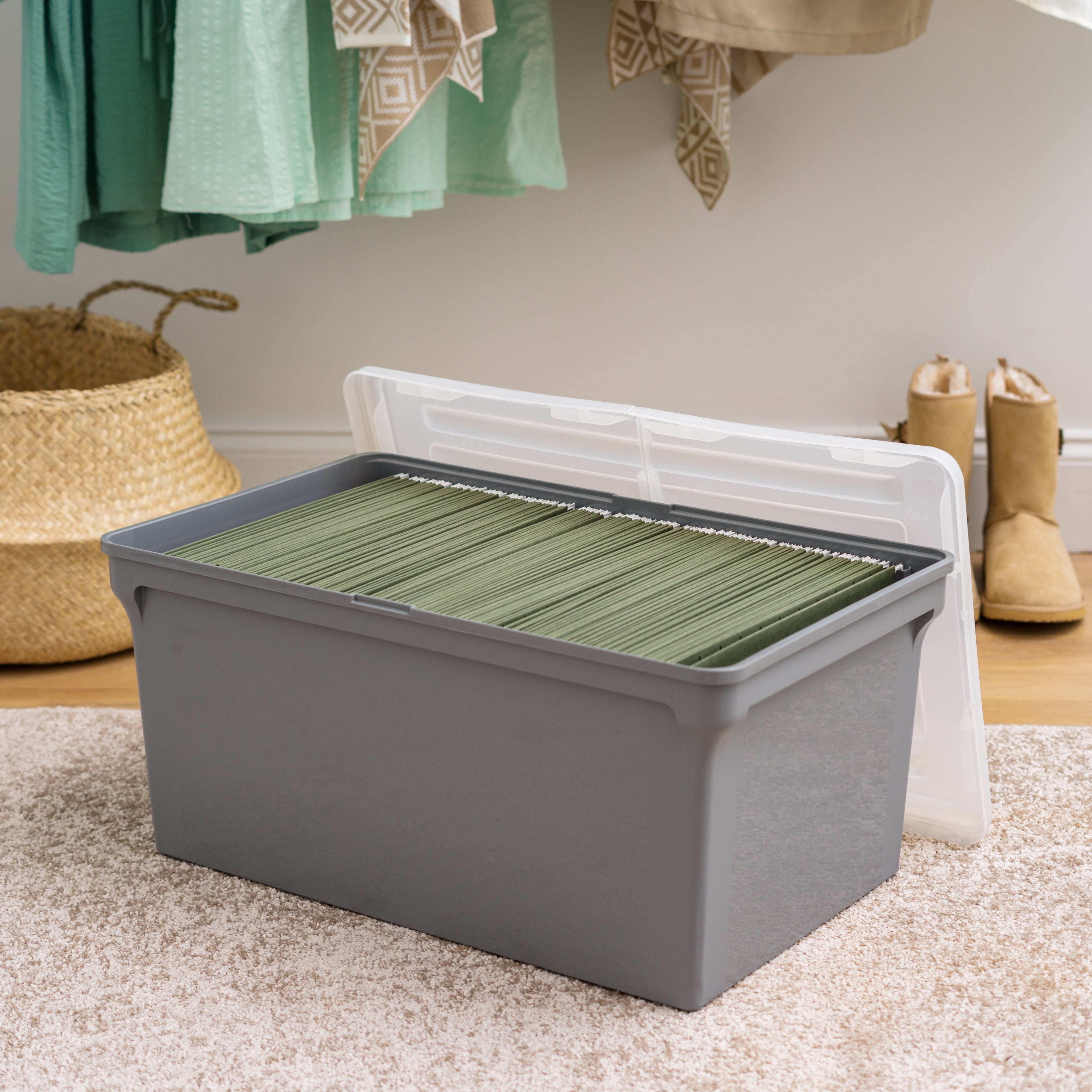 IRIS Split Lid Plastic Storage Bins/ File Boxes 22.8" L x 13.74" W x 10.75" H, Gray, Set of 4 - Image 5