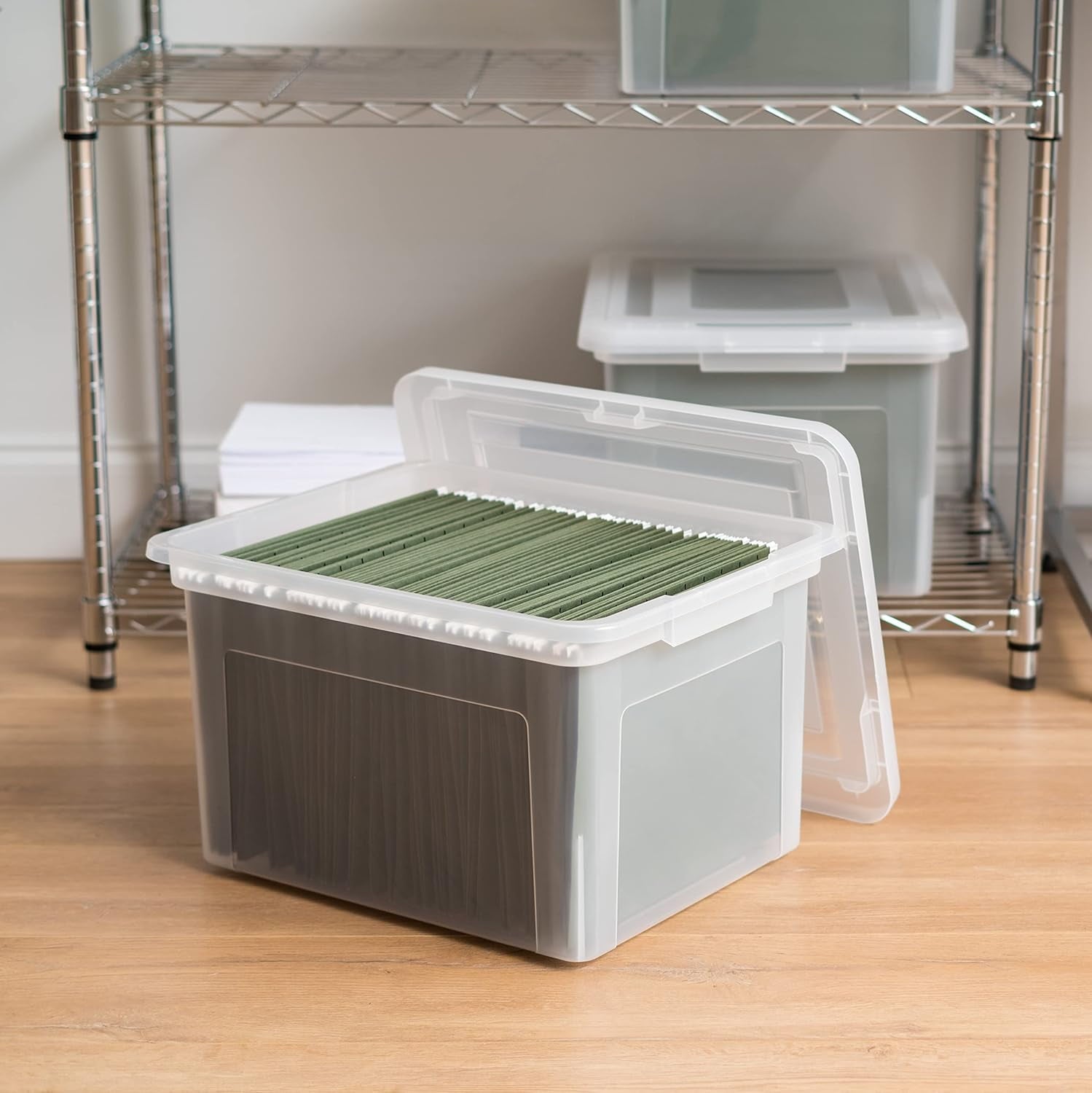 Plastic File Boxes With Lids for Letter/Legal File, Clear 35 Qt. 1 Pack - Image 2