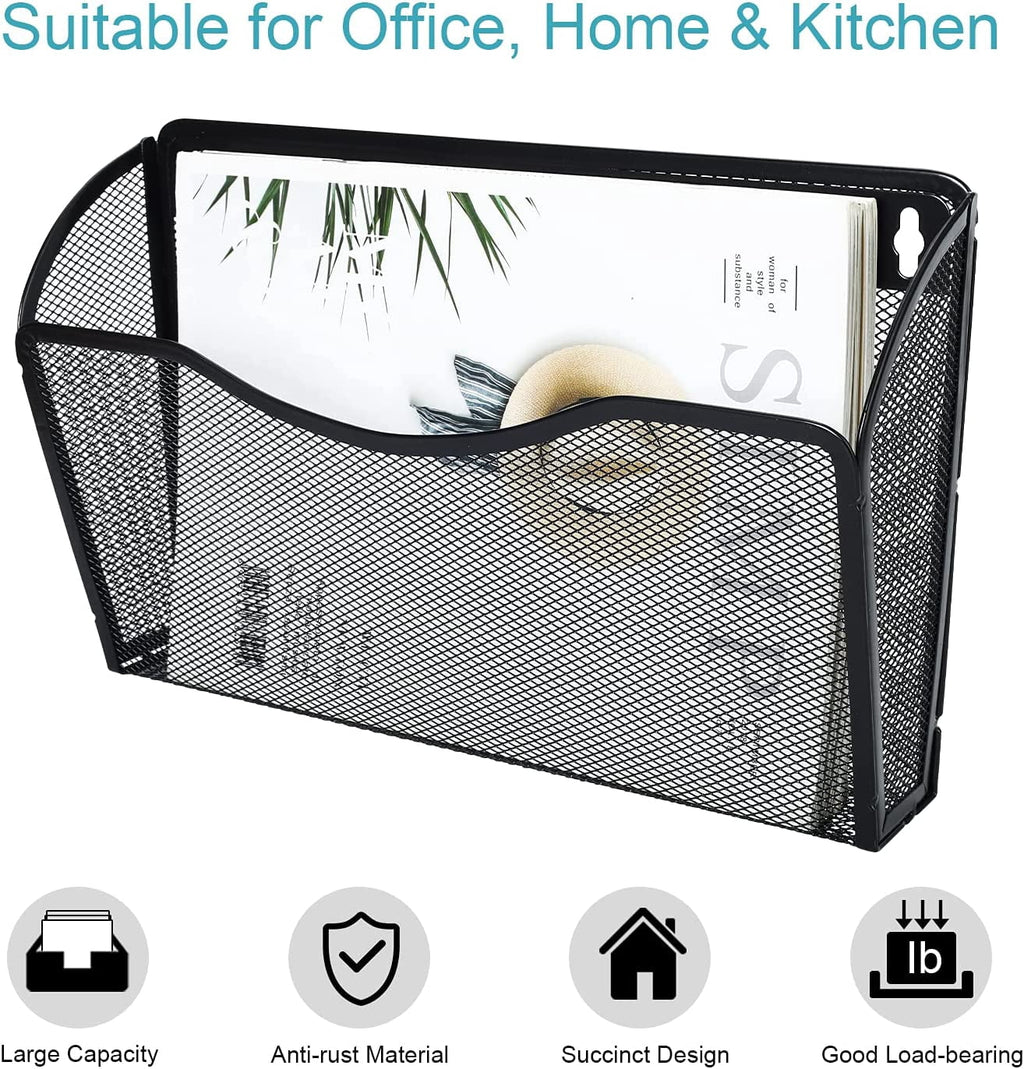 Wall Folder File Letter Pocket Holder (3 Pack) Metal Mesh Desk Hanging Basket Box Bin Mail A4 Size Paper Document Org... - Image 3
