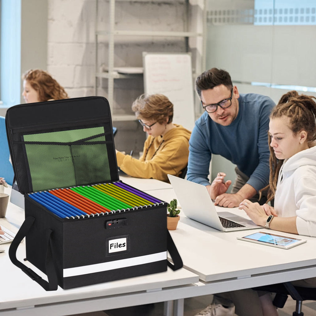 Upgraded File Box with Lock, Document File Organizer Box with Water-Resistant Zipper & Adjustable Handle, Collapsible... - Image 3