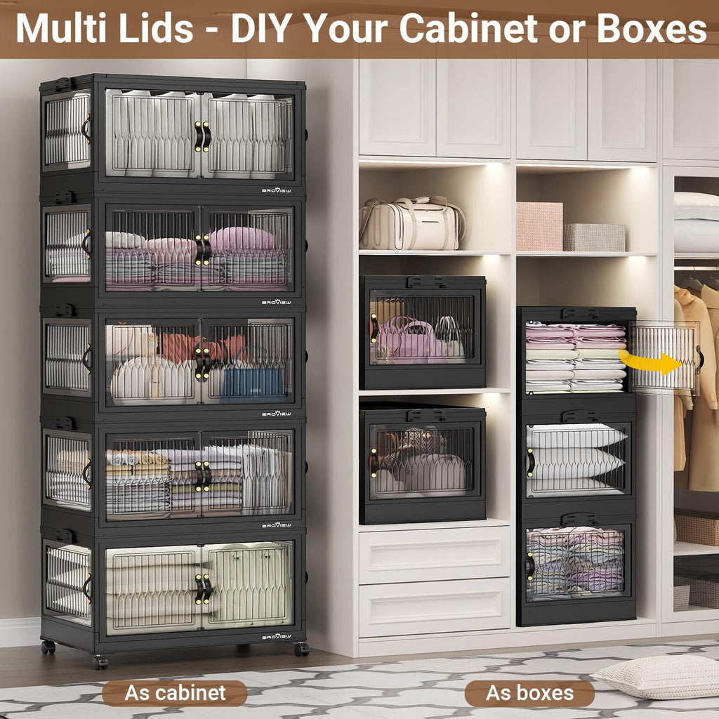 90Gal Stackable Storage Bins with 3x Lids, Front and Side Open Doors, Collapsible Closet Organizer and Storage Cabine... - Image 4