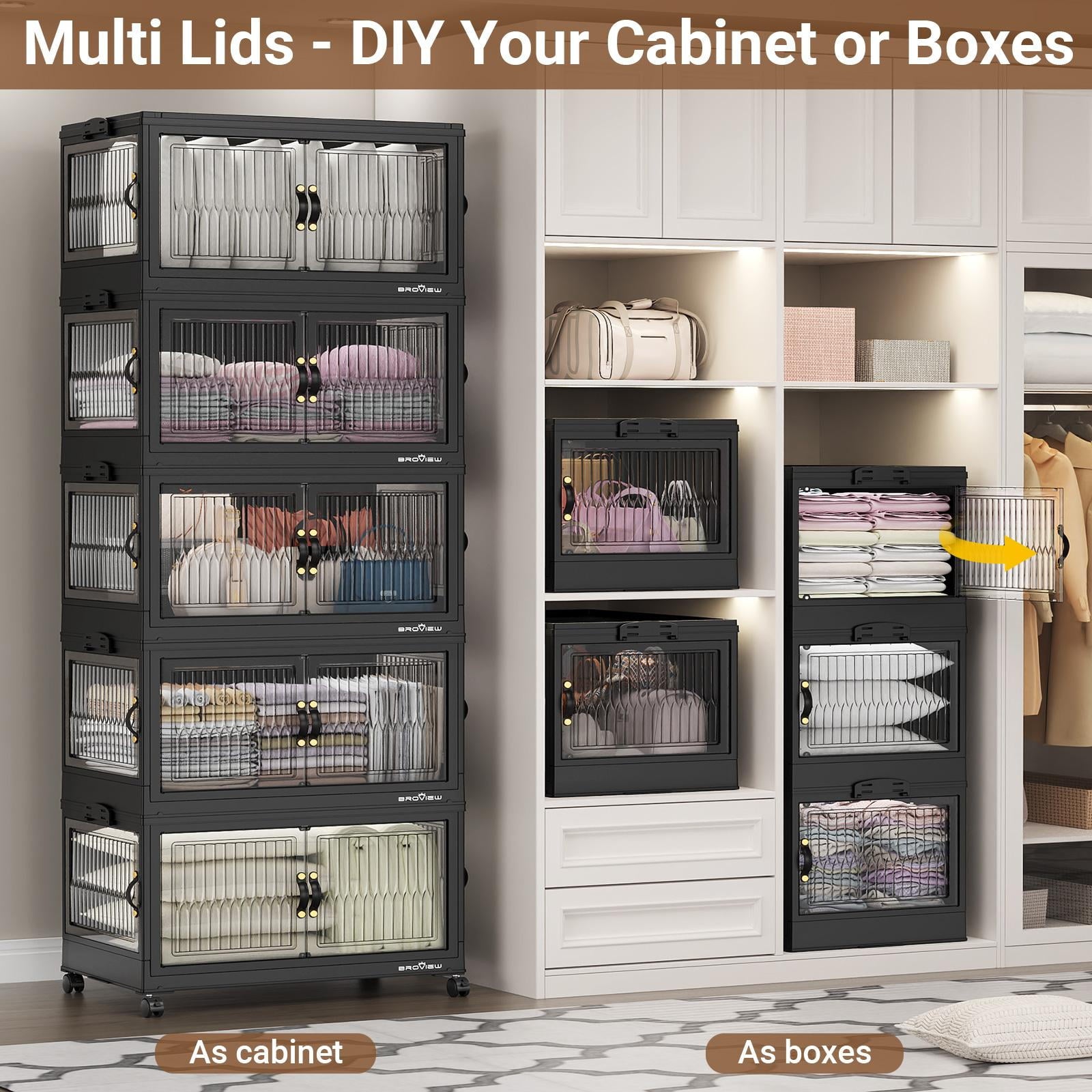 90Gal Stackable Storage Bins with 3x Lids, Front and Side Open Doors, Collapsible Closet Organizer and Storage Cabine... - Image 4