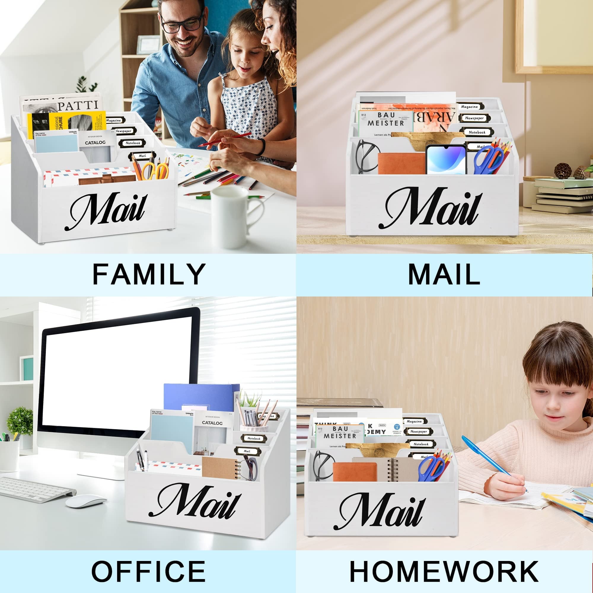 Rustic Mail Organizer for Desk, Mail Holder File Organizer Wall Mount, Office Accessories Mail Organizer Countertop w... - Image 3