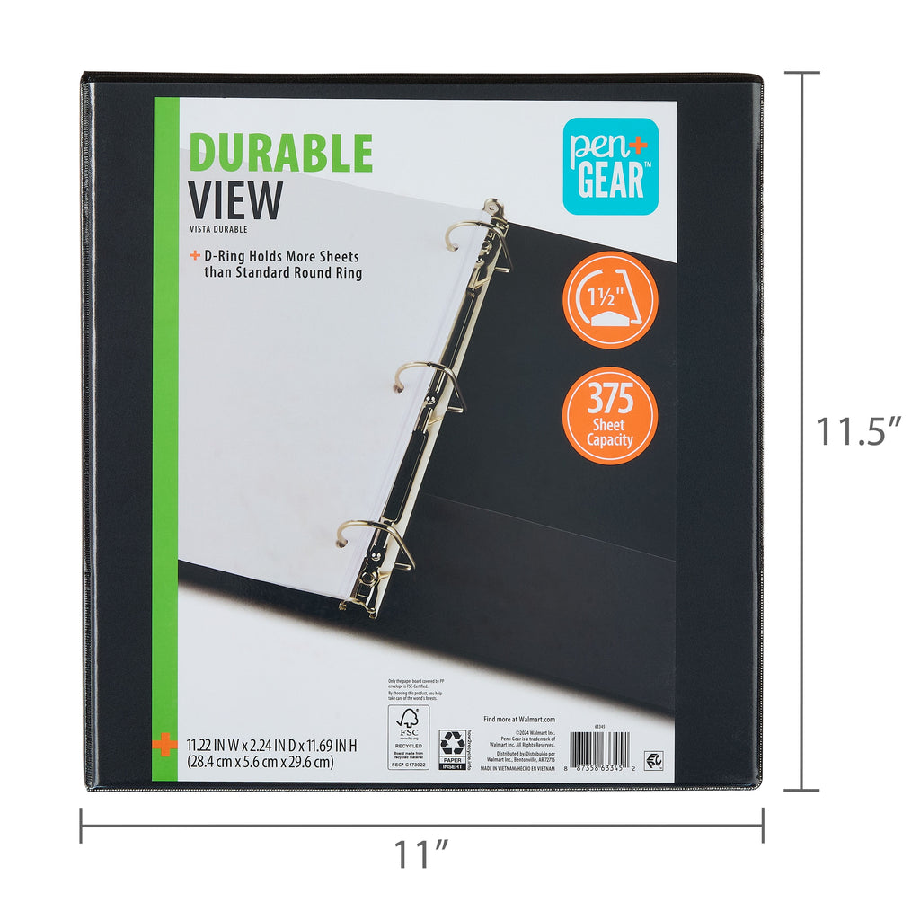 3-Ring Durable View Binder, 1.5" Slanted D-Rings, Black - Image 6
