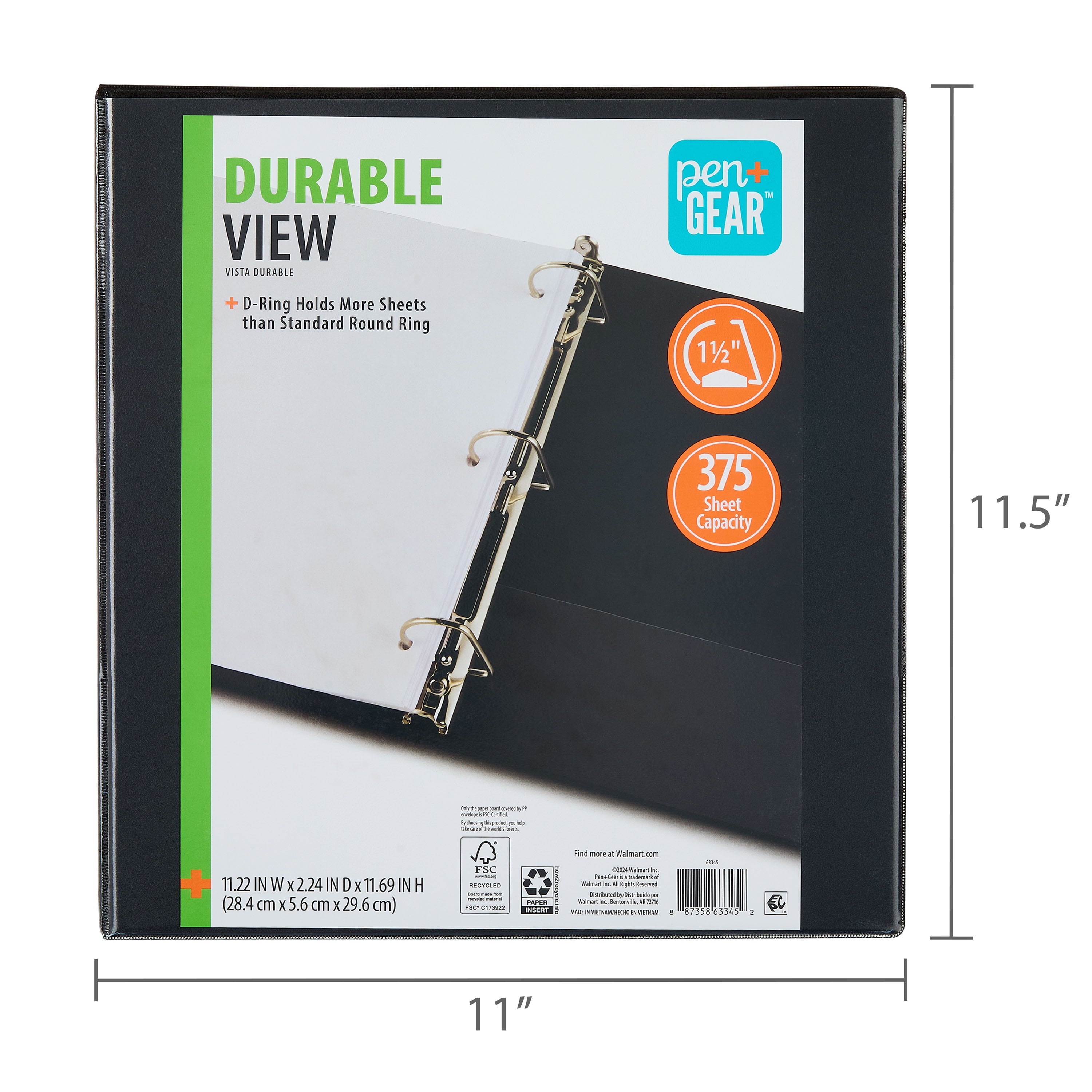 3-Ring Durable View Binder, 1.5" Slanted D-Rings, Black - Image 6