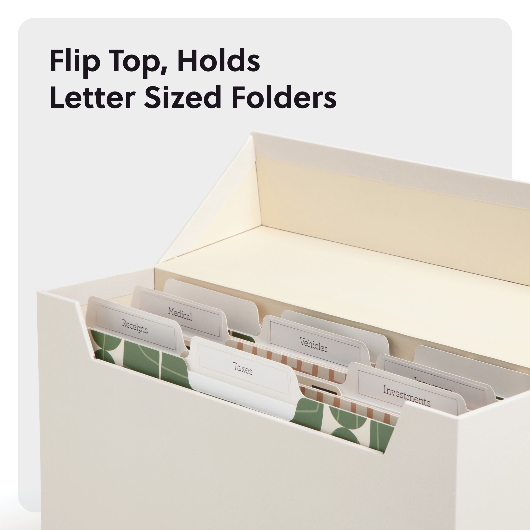 U Brands Flip Top File and Storage File Organizer Box, 9.4 x 3.7 x 13 in., Beige, Freestanding - Image 4