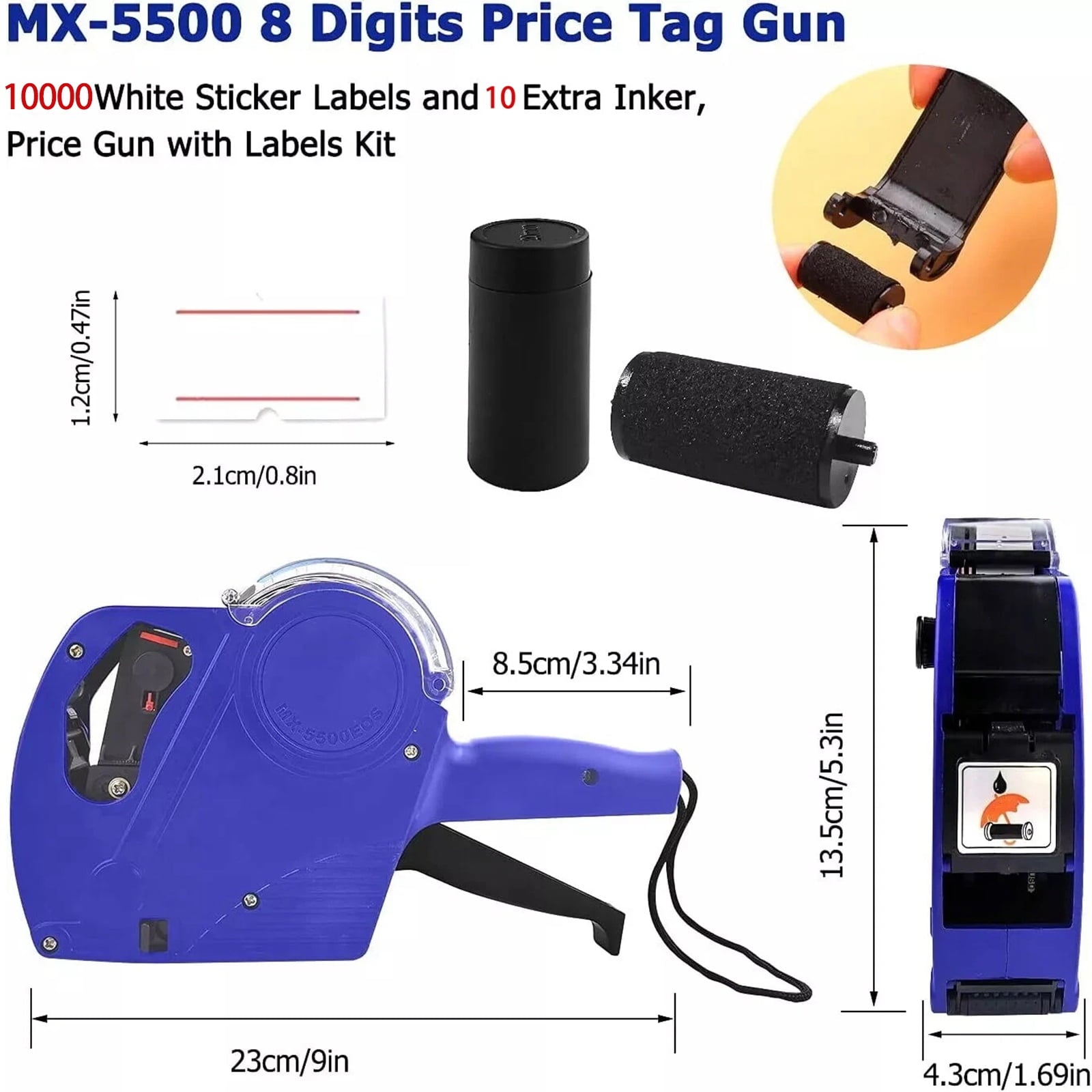 MX-5500 8 Digits Price tag Gun with 10000 Sticker Labels and 10 Ink Refill, Label Maker Pricing Gun Kit Numerical Tag Gun for Office, Retail - Image 3