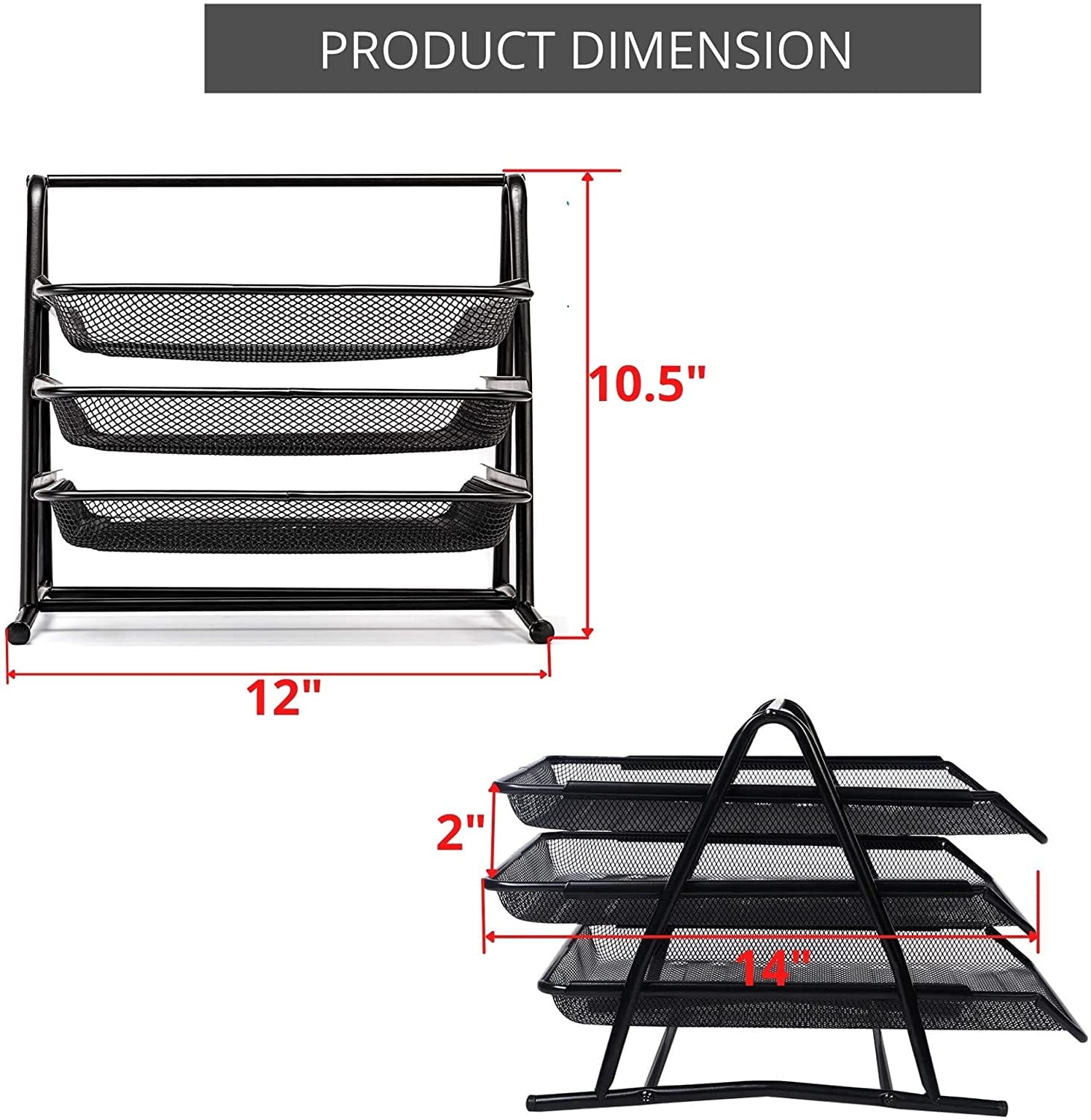3-Tier Stackable Paper Tray Organizer for Desk - Black Metal File Rack for Legal-Size Paper (14"x8.5"), Document Hold... - Image 3