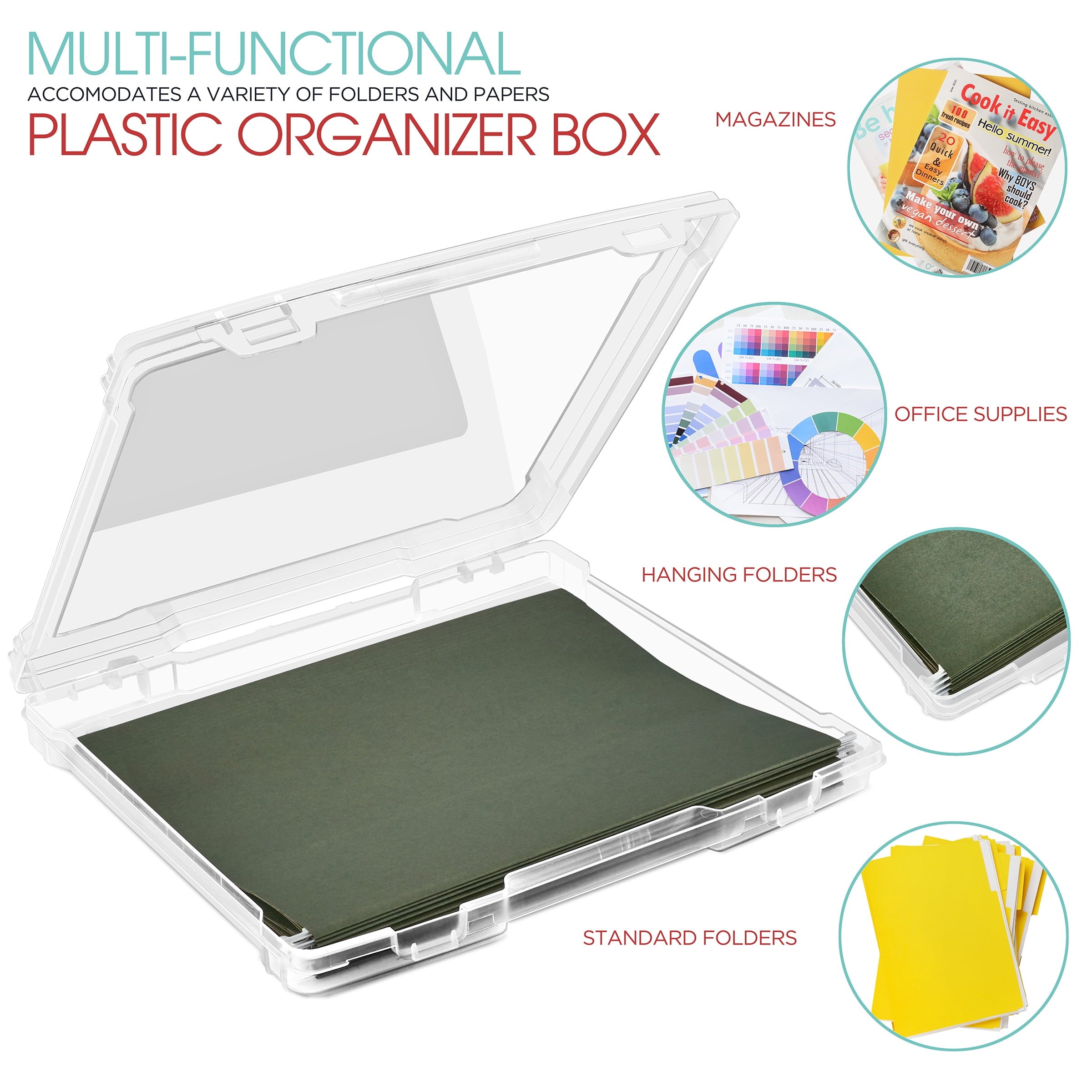 Narrow Clear Hanging File Organizer Bin, Stackable Plastic Document Storage Holder, 1 Pack - Image 5