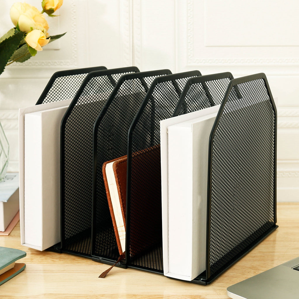 5/7 Metal Vertical Desktop Organizer Sturdy Desk File Organizer Adjustable Mesh File Folder Stand Sorter for Home - Image 2