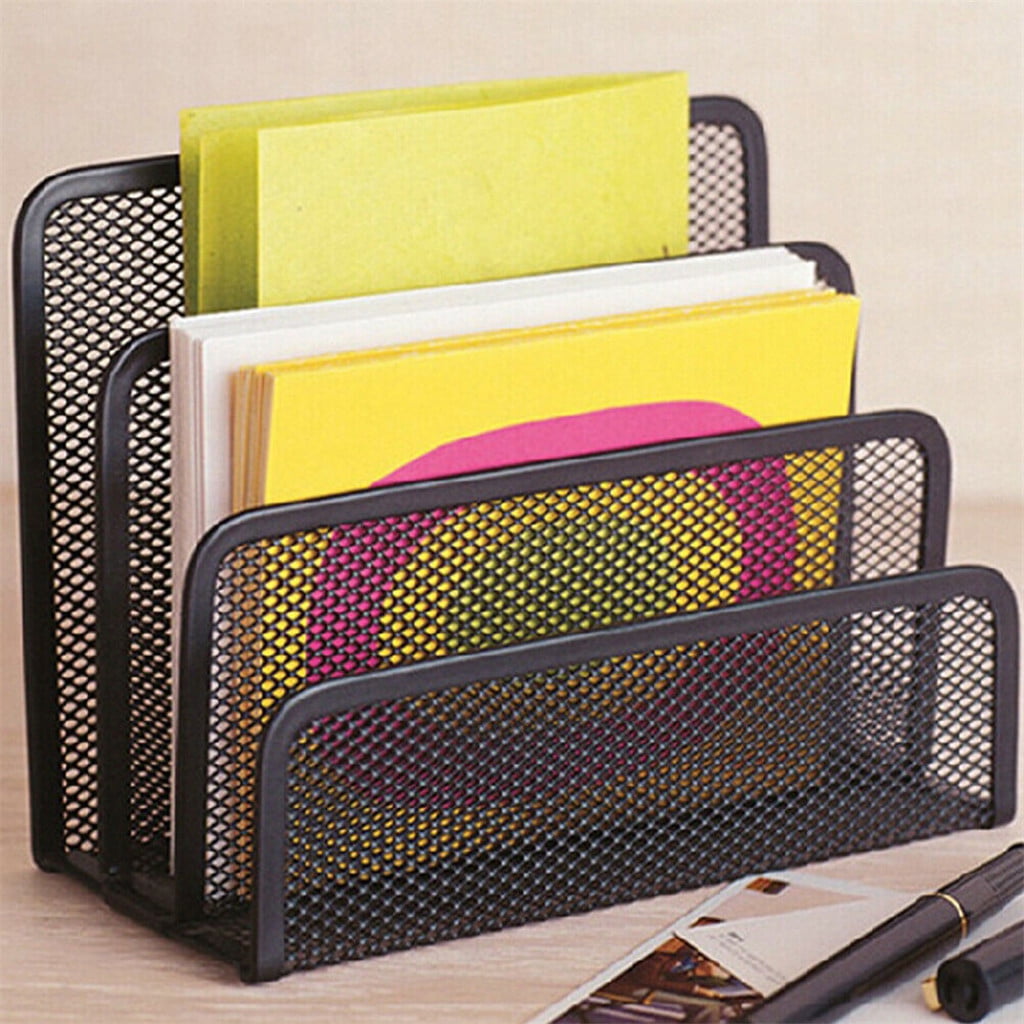 Desk Mail Organizer, Office Small Letter Sorter Desktop File Organizer Metal Mesh with 3 Vertical Upright Compartments - Image 4
