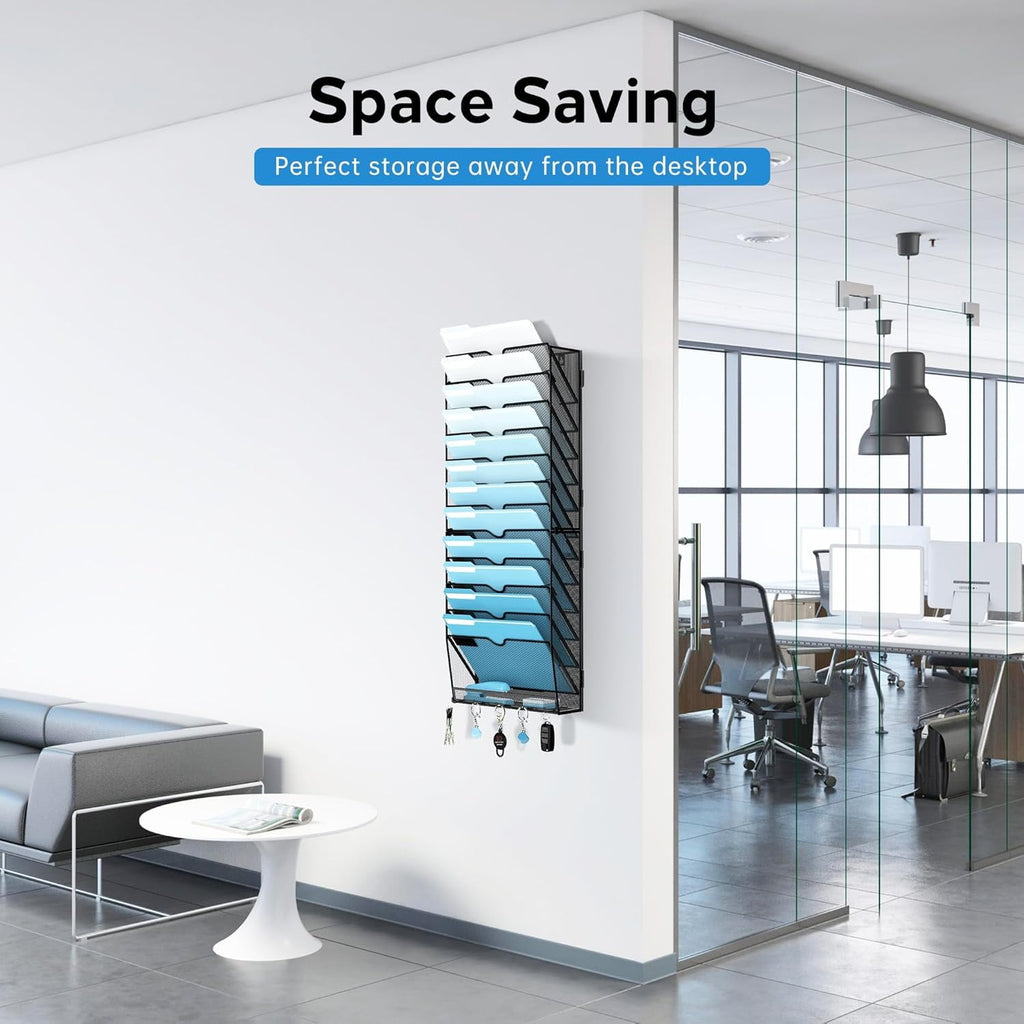 13-Tier Metal Hanging File Organizer with Hooks, Wall Mounted Paper Organizer, Screw Mount - Image 5