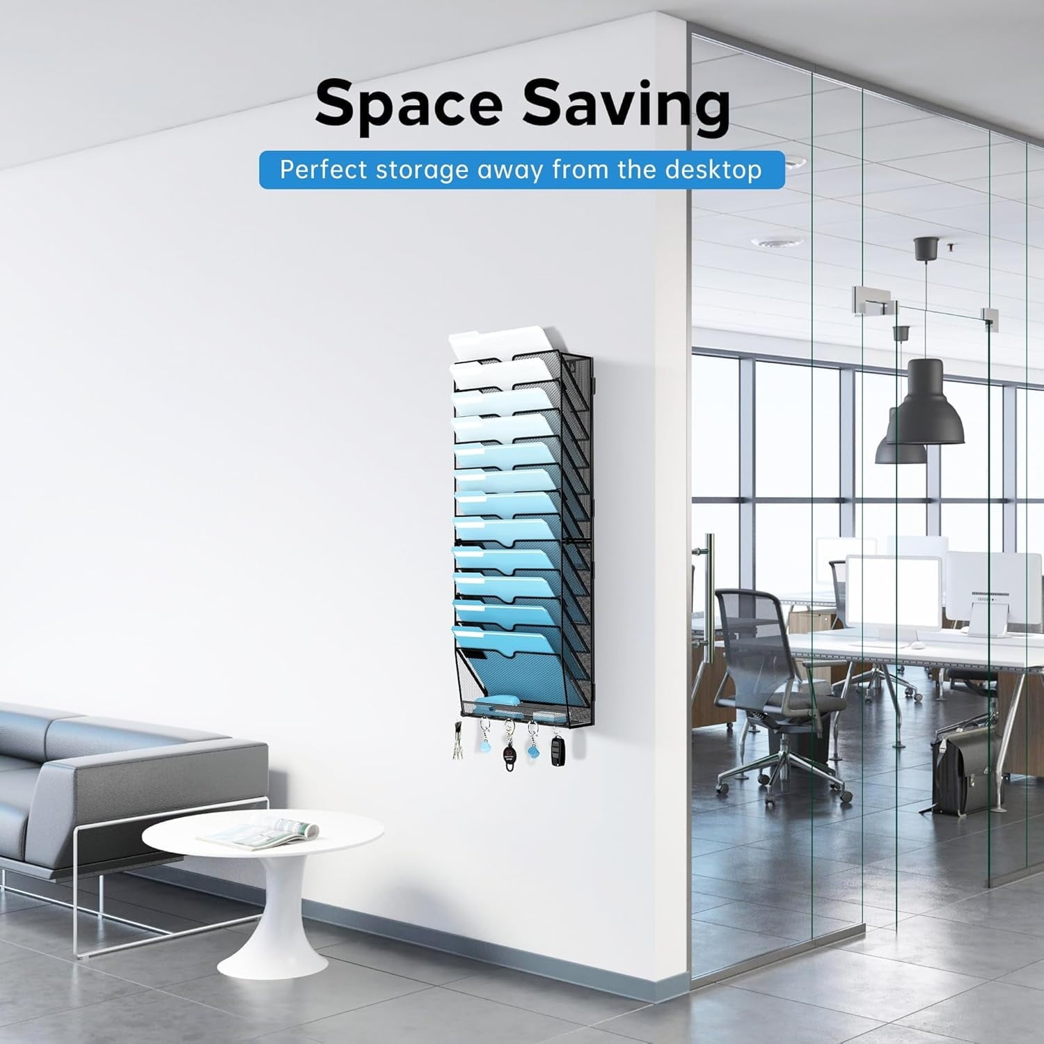 13-Tier Metal Hanging File Organizer with Hooks, Wall Mounted Paper Organizer, Screw Mount - Image 5