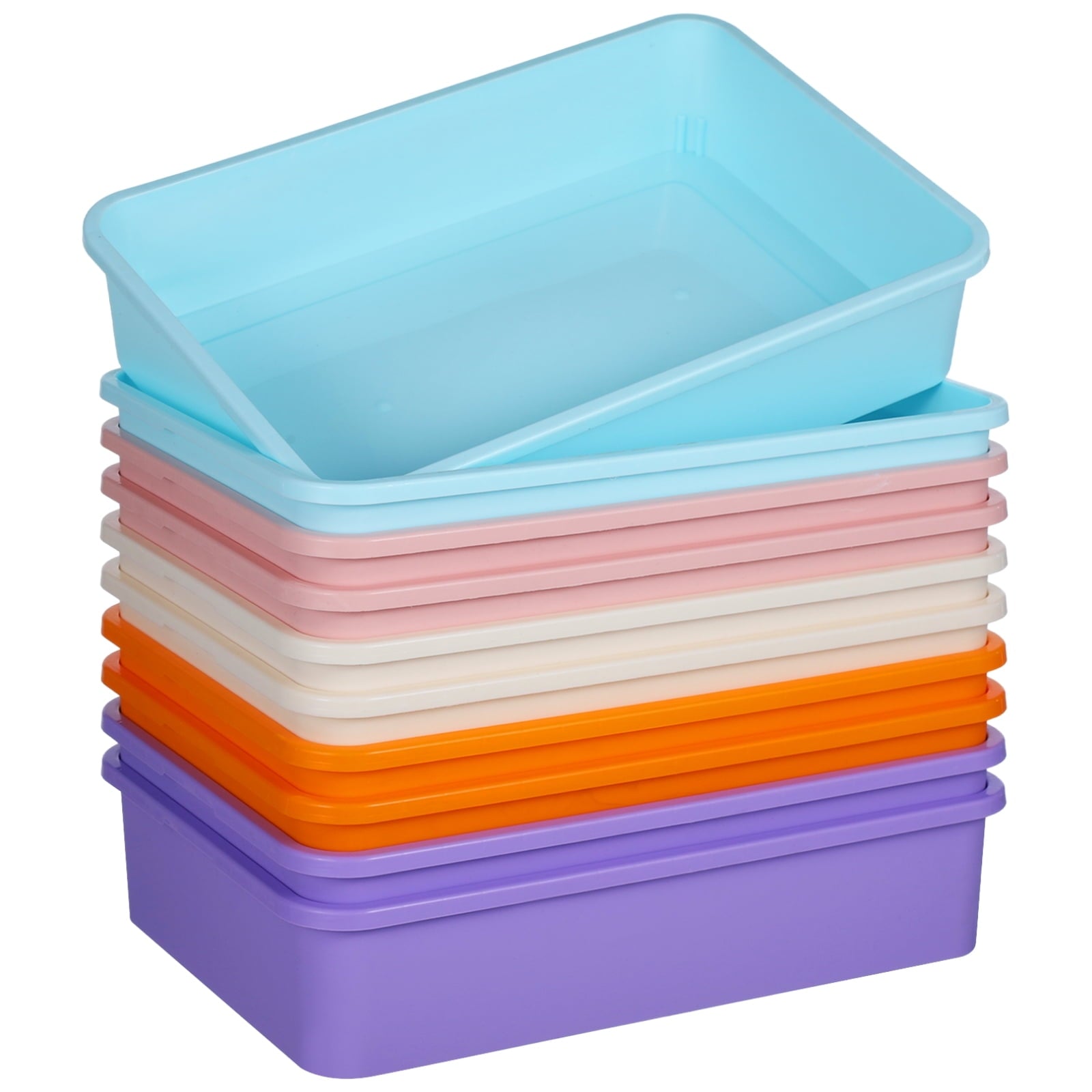 10 PCS Flat Storage Trays, Daily Items Organizer Bins Trays for Classroom Art Activity Plastic Stackable Trays File O... - Image 2