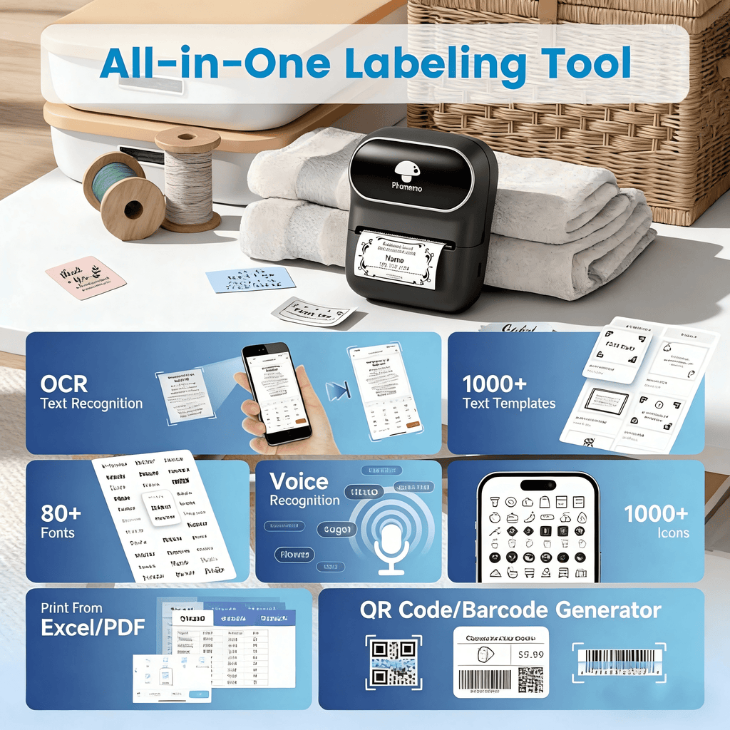 Phomemo M108 Label Maker with 100 Labels,Thermal Bluetooth Label Printer,2 inch Barcode Printer with App Control, for Small Business, Clothi - Image 4