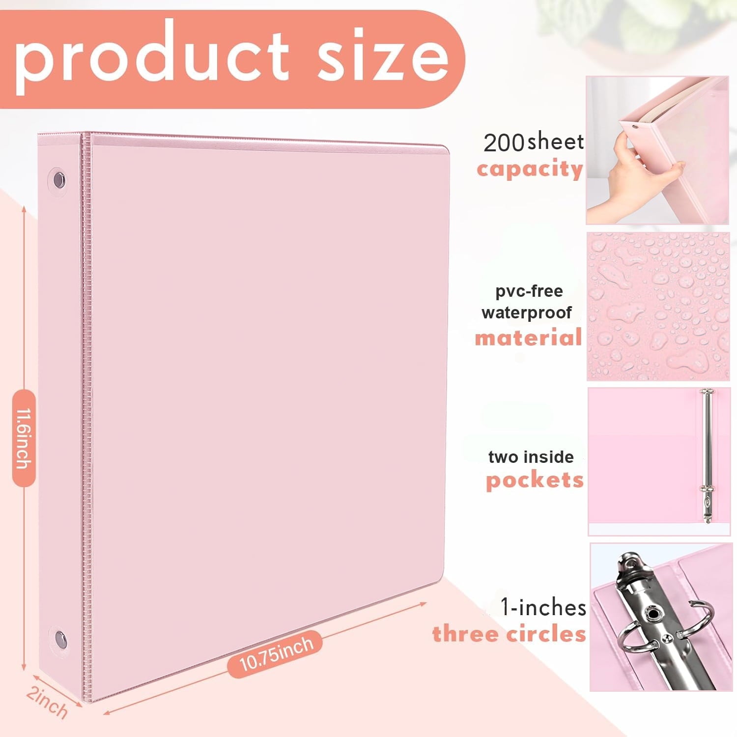 3 Ring Binder, 1 inch Round Ring Binder with 2 Inside Pockets,Clear View Cover for 8.5 x 11'' Letter Size Papers, Hol... - Image 2