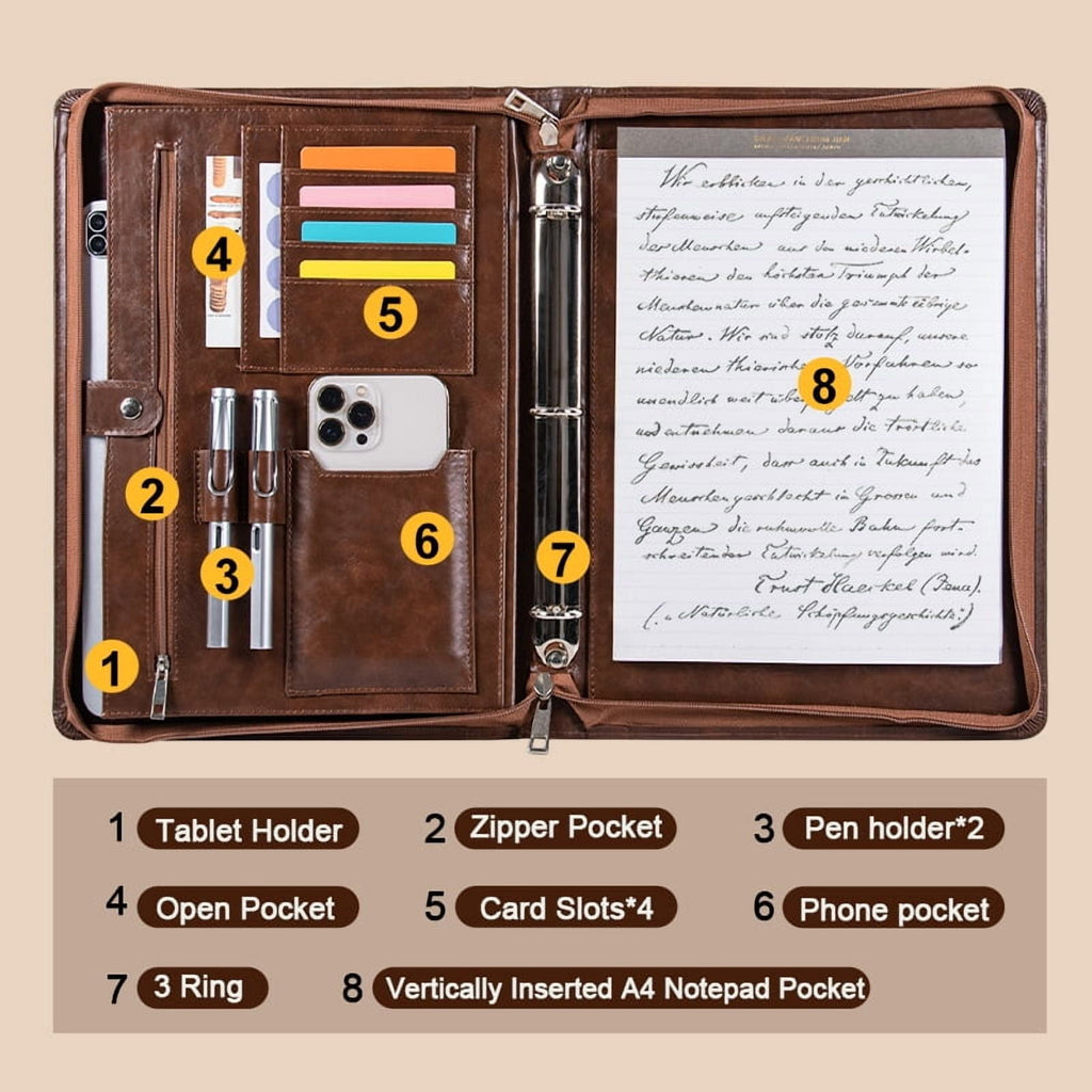 Binder with Zipper, Vegan Leather Professional Portfolio Organizer with 3-Ring Binder, Notepad & Resume Holder for Me... - Image 2