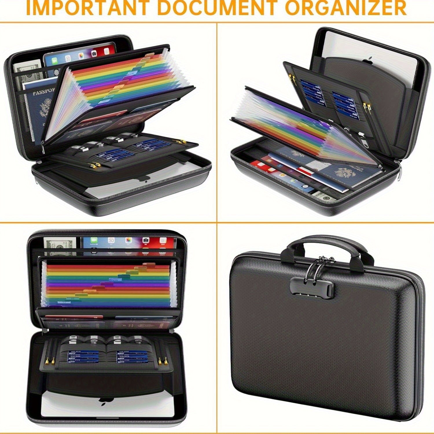 Fireproof File Organizer with Lock, Hard-Shell Case Fireproof Document Box,Accordion File Folder, Portable Home Office Travel Safe Storage f - Image 4