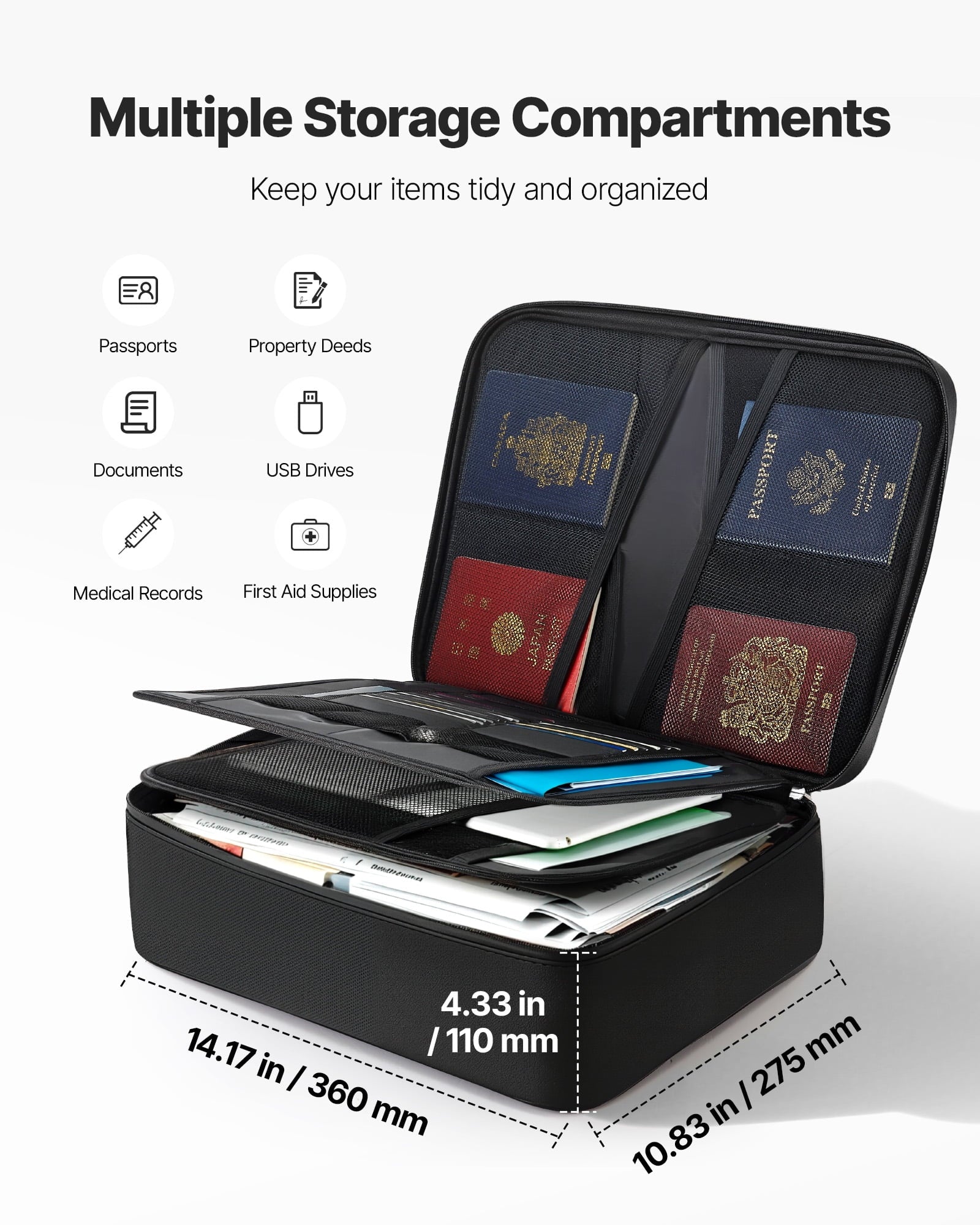 VEVOR Fireproof Document Box, 1832  Heat Insulated Fireproof & Waterproof Box with Lock, Portable Multi-Layer Home Office Travel File Storag - Image 3
