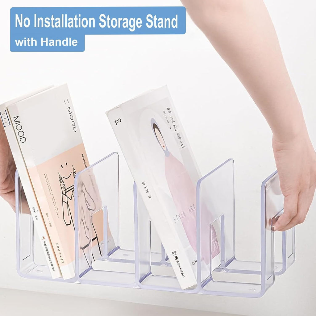 Clear Acrylic File Organizer for Desk, 4 Sections Acrylic Desktop Organizer Holder Sorter,Book Paper Storage Dividers... - Image 4