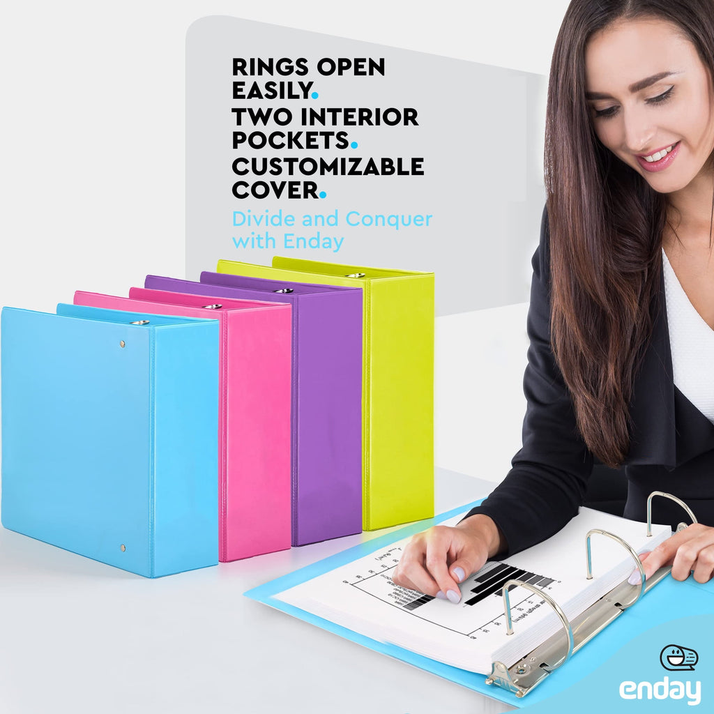 3-Ring View Binder, Slant D-Ring, Assorted Colors, 3 Inch, Pack of 4 - Image 2