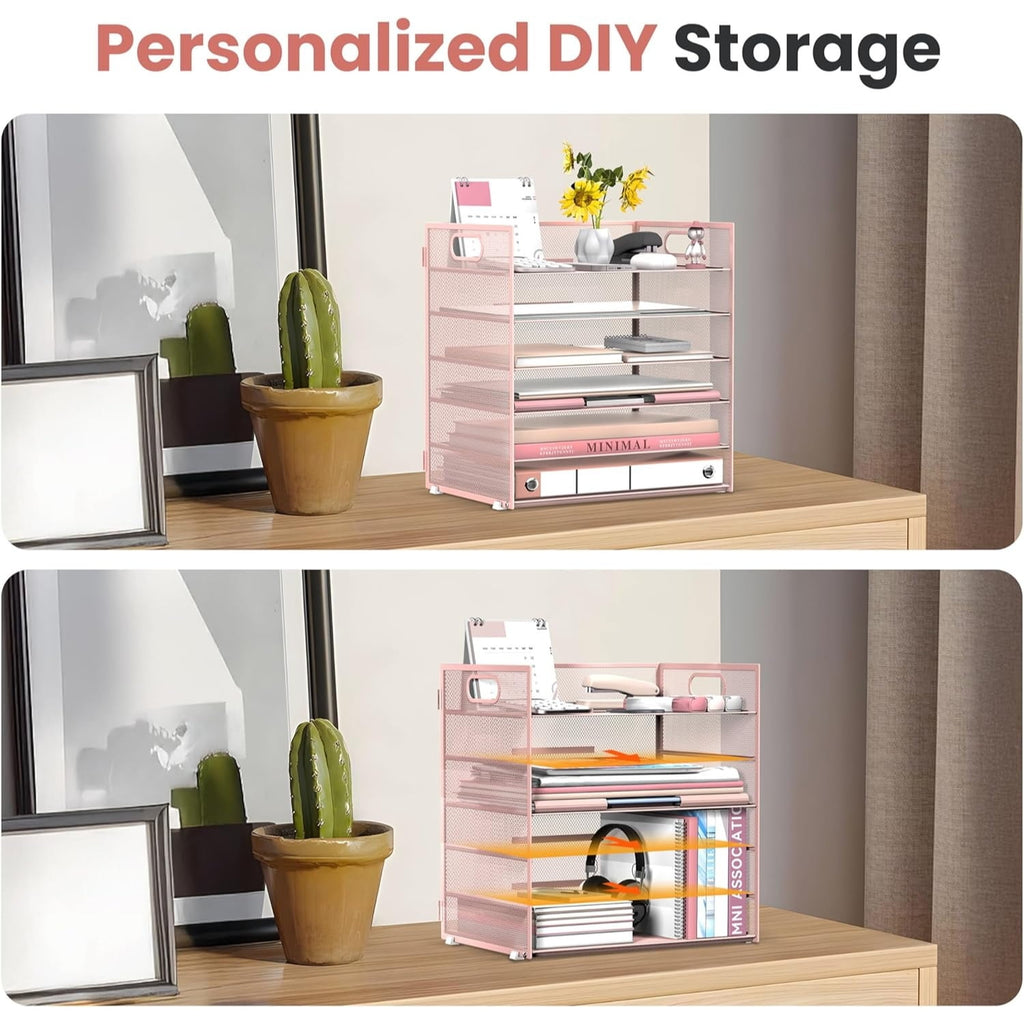 6 Tier Paper Organizer for Desk, Paper Letter Tray Organizer, Metal Mesh Desk File Organizers with Handle for Office/... - Image 5