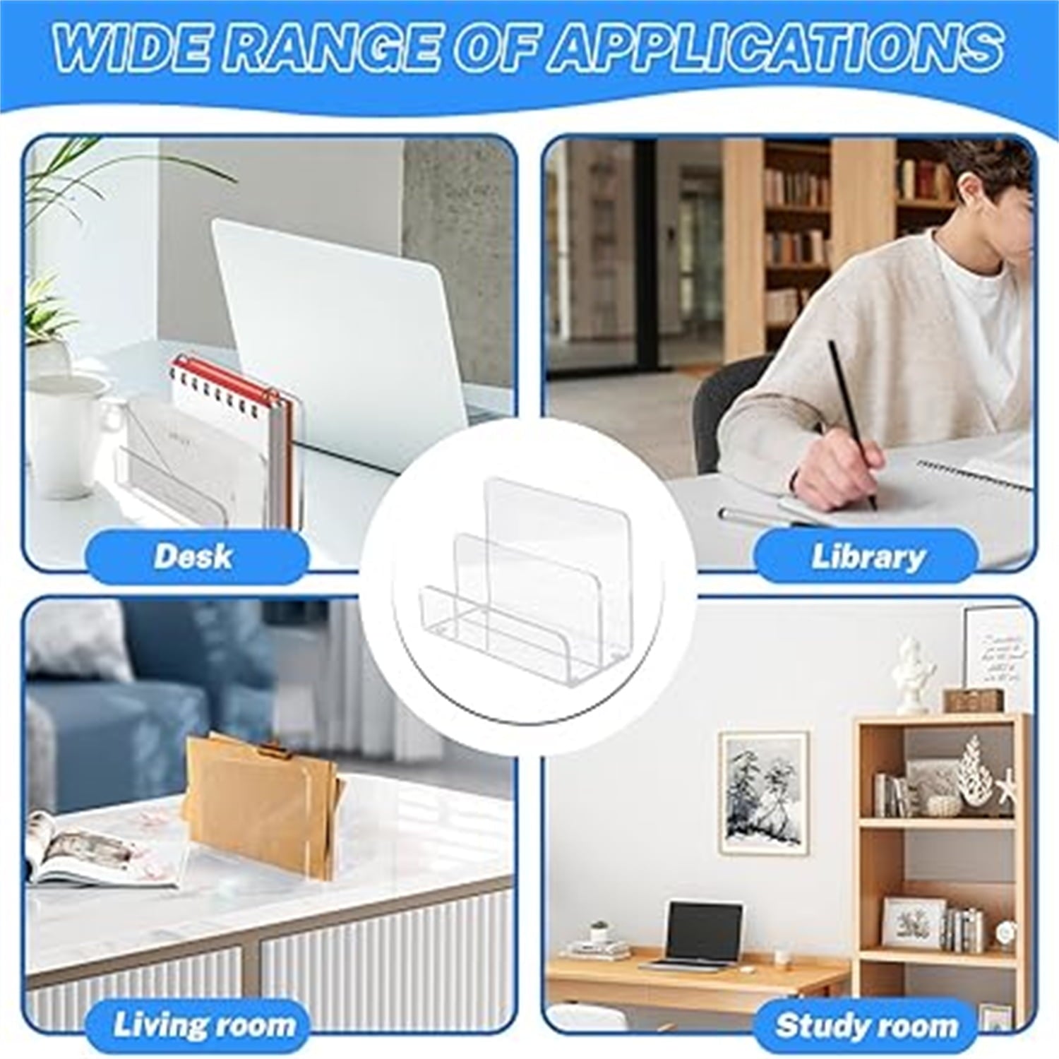 Acrylic Mail Sorter Desktop Organizer Holder, 2 Compartments Clear Small File Script Letter Office Document Storage f... - Image 5
