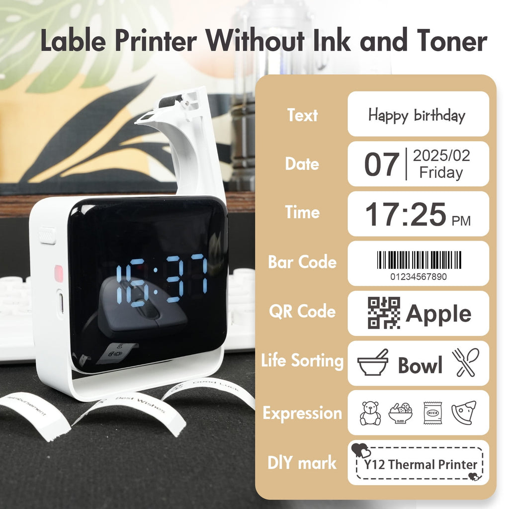 Print Wirelessly Anywhere: Mini Bluetooth Label Maker with Tape Included. The Inkless Thermal Printer for Organizing Home, Office & School. - Image 3