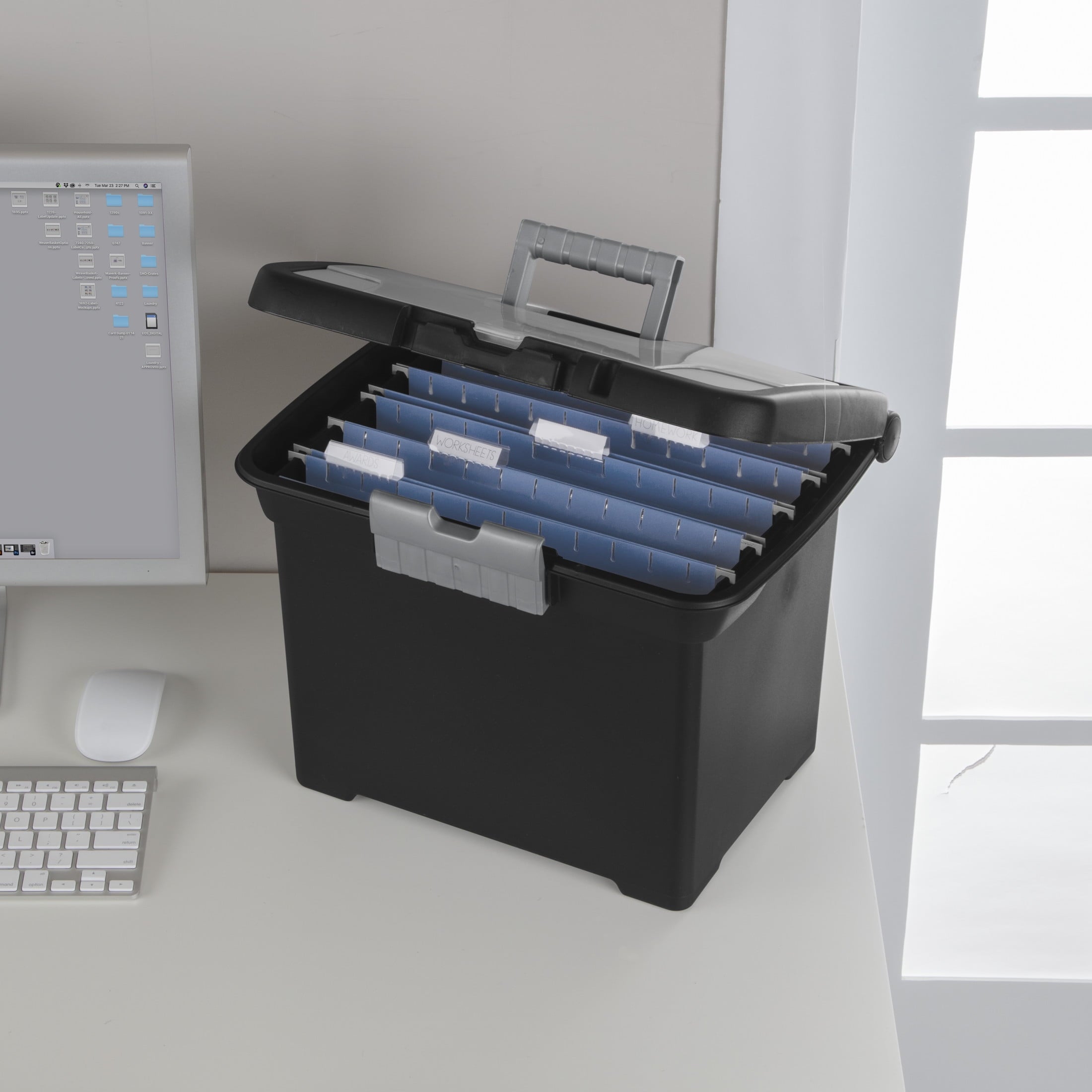 (6 pack) Portable File Box, Letter-Size Plastic File Storage Box with Handle and Divided Lid Storage Compartment, Black - Image 5