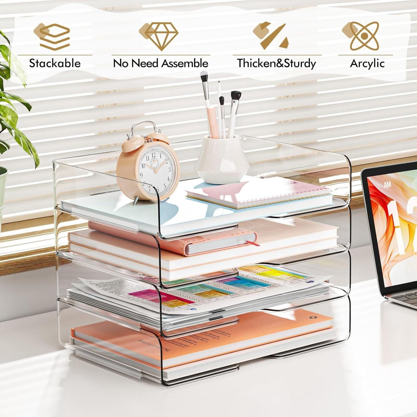 Clear 4-Tier Stackable Desk Organizer, Horizontal Paper File Tray, Desktop Document Sorter & Storage for Office, Home... - Image 2