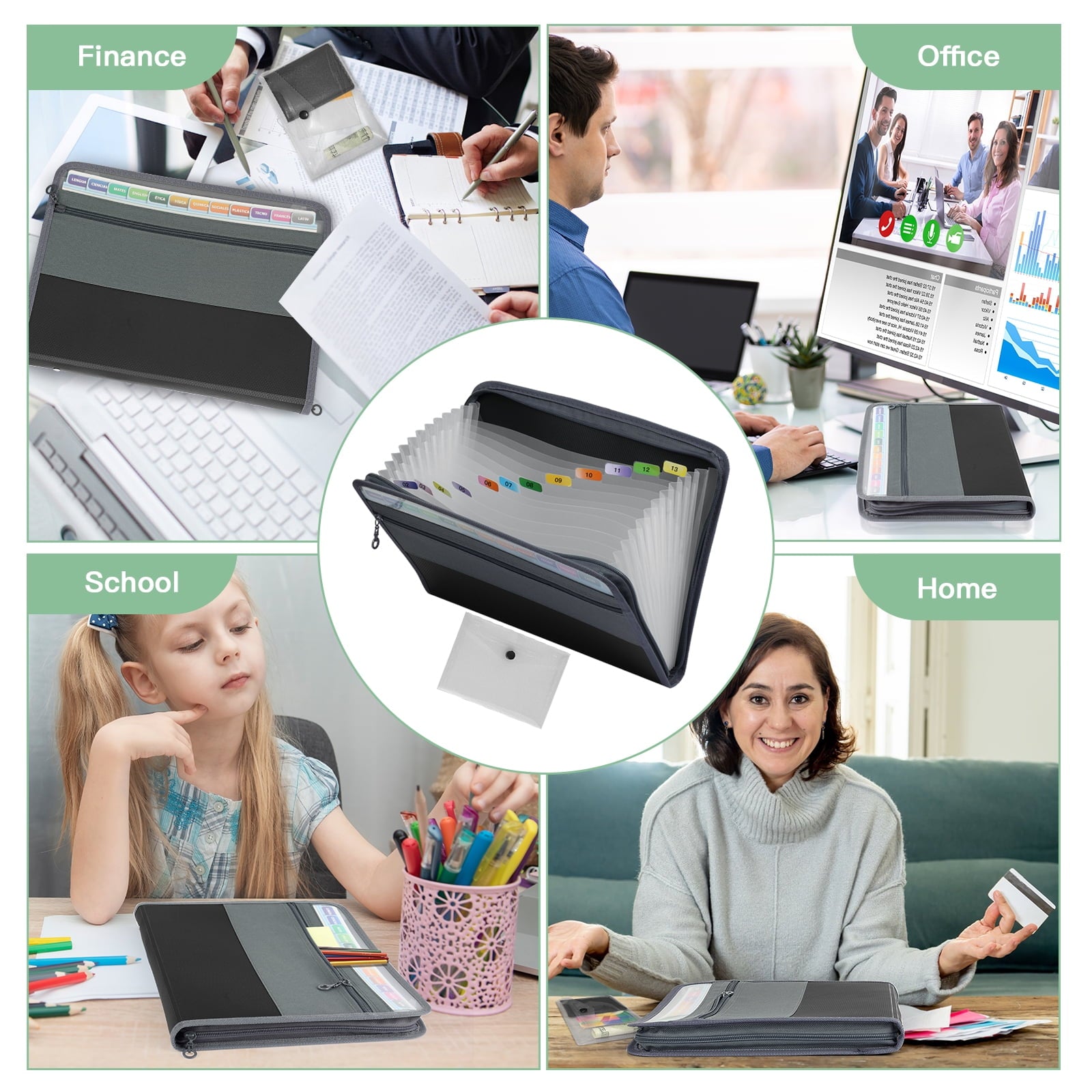 Organizer with Zipper 13-Pocket, A7 Transparent Document Bag, Waterproof Document Storage for Home, Office, School - Image 2