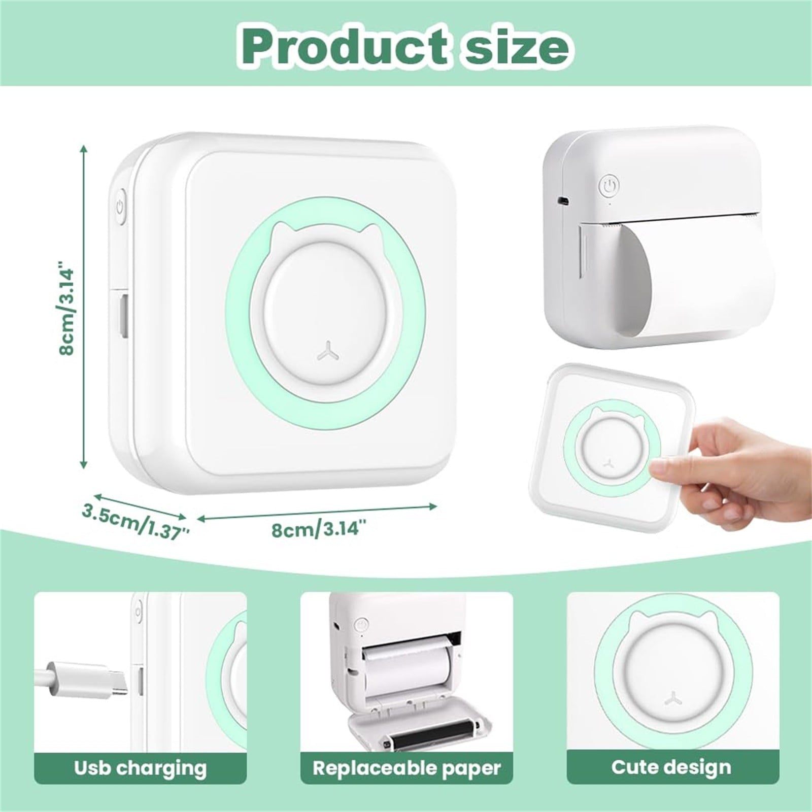 uvwlwu 2025 Portable Wireless Inkless Mini Thermal Label Maker Machine for Pocket Sticker Printing(White) - Image 3