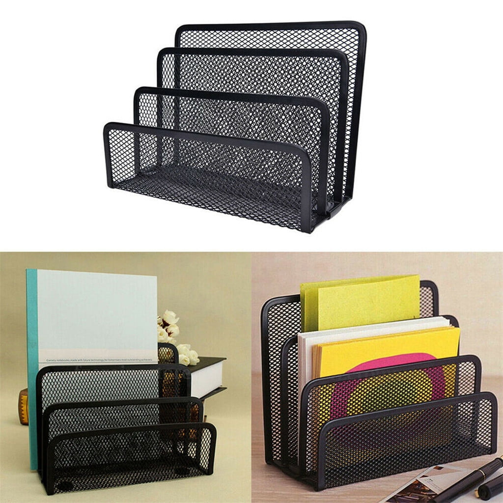 Desk Mail Organizer, Office Small Letter Sorter Desktop File Organizer Metal Mesh with 3 Vertical Upright Compartments - Image 2