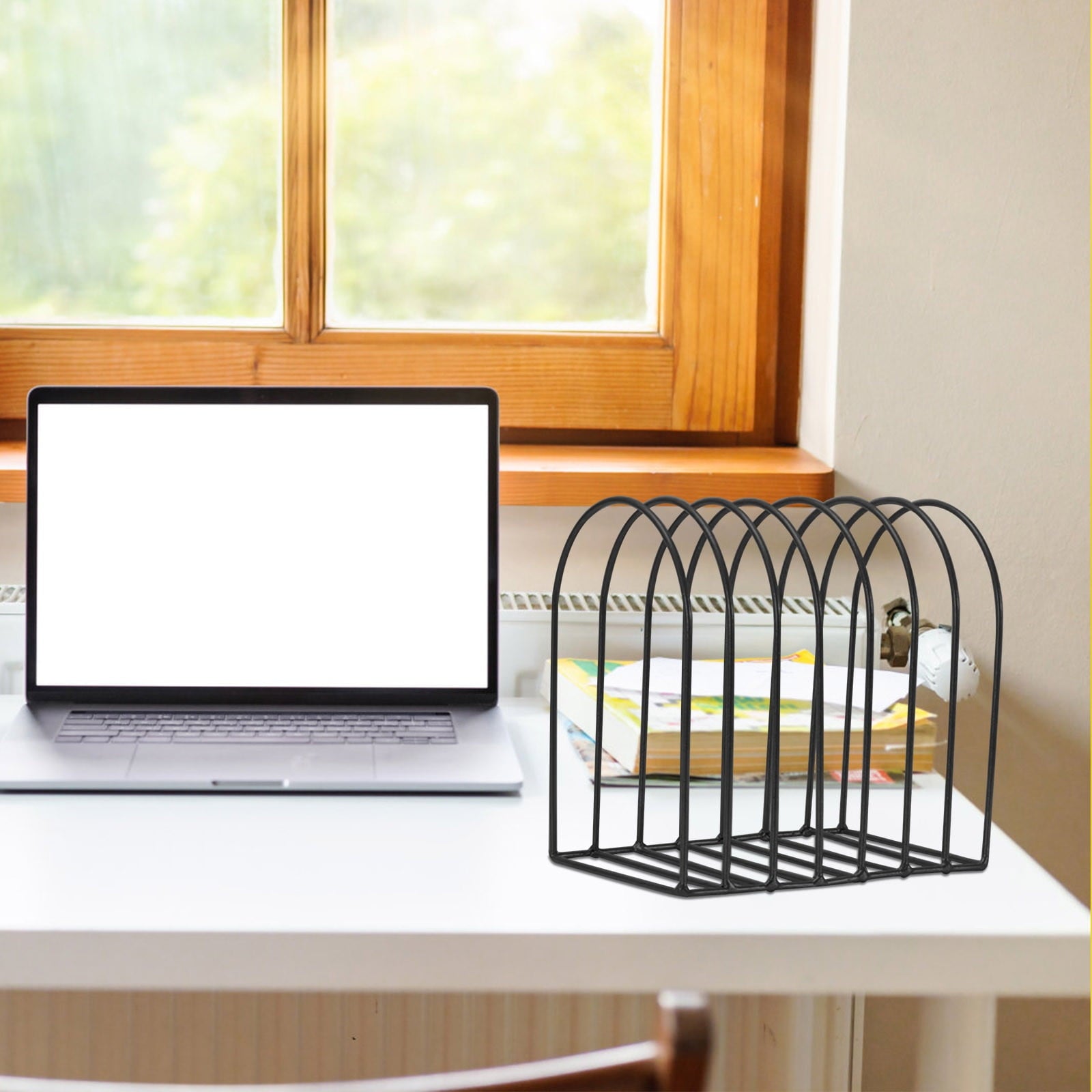 Large Desktop Document Holder, Black Metal Wire File Folder Organizer Rack with 7-Slots and Arch Design - Image 5