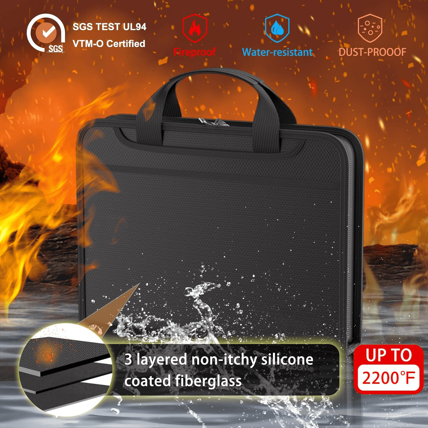 FAKYFJ Fireproof Accordion File Organizer, Fire Proof Document Organizer with Zipper & Handle, Water-Resistant Important Document Organizer - Image 3