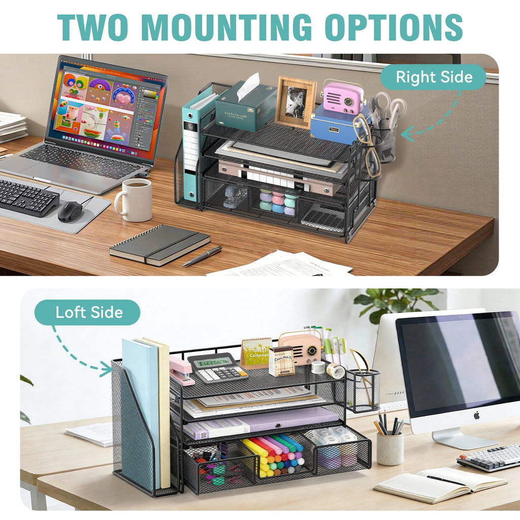 and Accessories, 4-Tier top File with Drawer and 2 Pen Holders, Office Accessories & Workspace s (Black) - Image 4