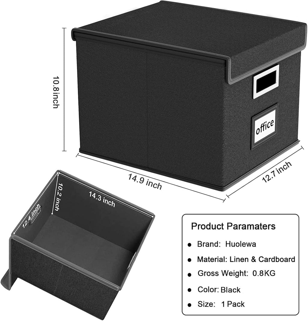 Upgraded Portable File Organizer Box, Large Linen Hanging Office Document Storage Box with Lid-Black 1 pack - without folders - Image 6