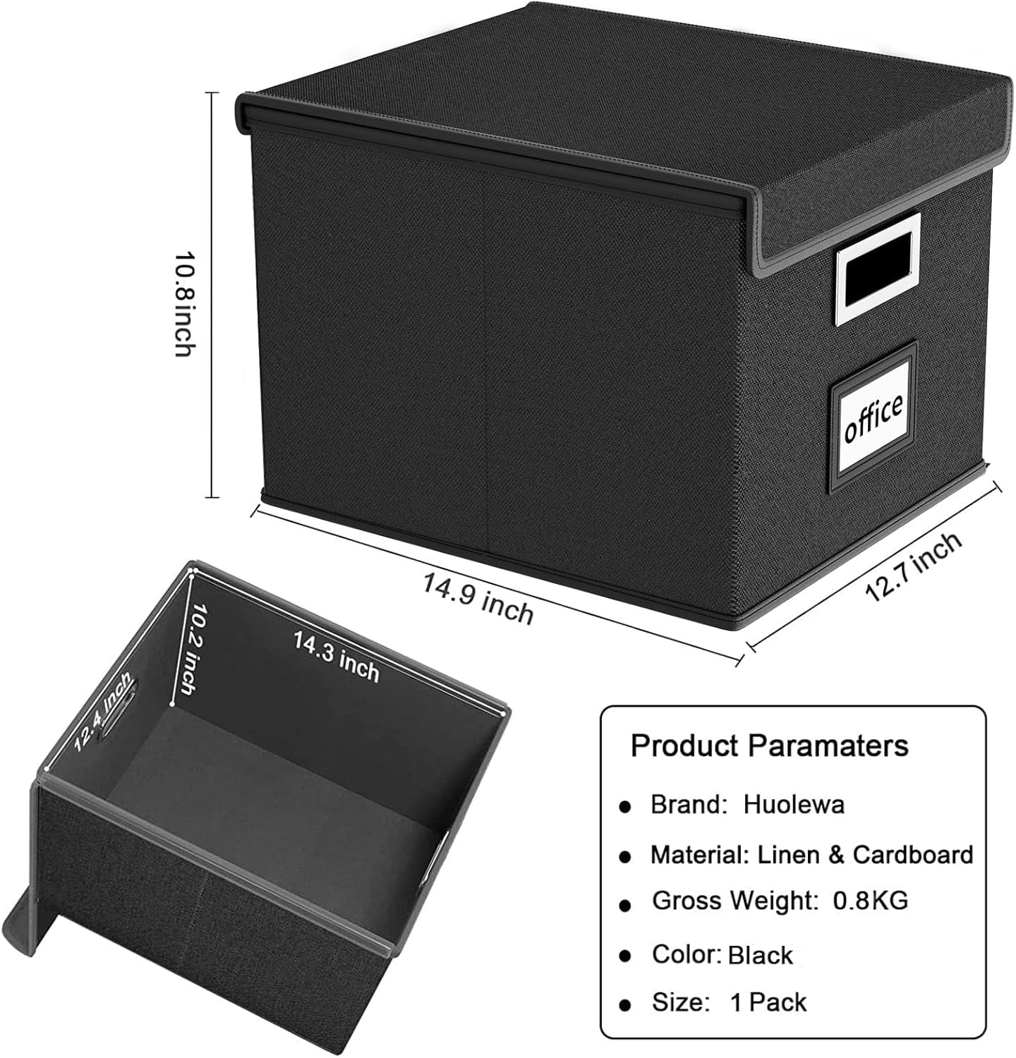 Upgraded Portable File Organizer Box, Large Linen Hanging Office Document Storage Box with Lid-Black 1 pack - without folders - Image 6