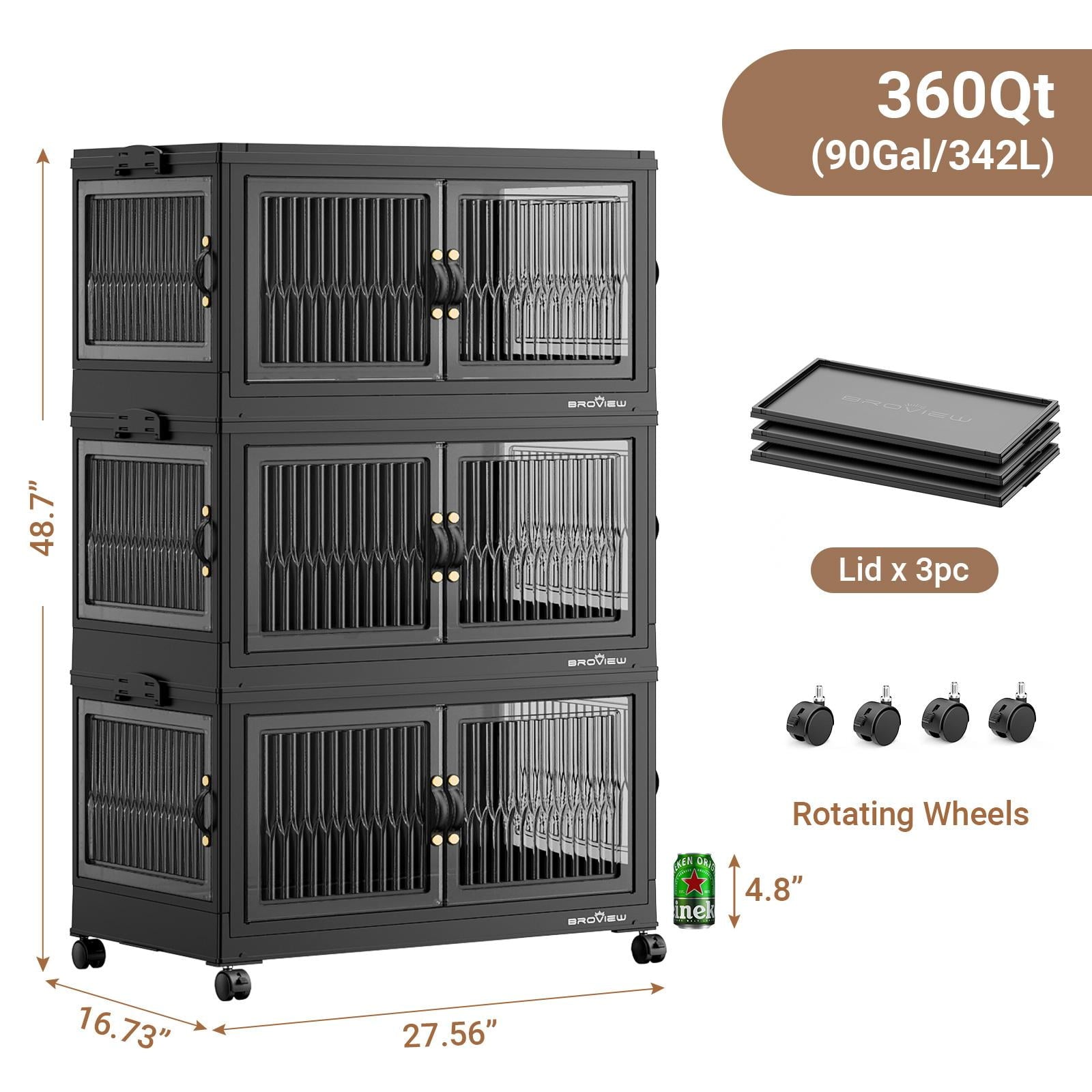 90Gal Stackable Storage Bins with 3x Lids, Front and Side Open Doors, Collapsible Closet Organizer and Storage Cabine... - Image 6