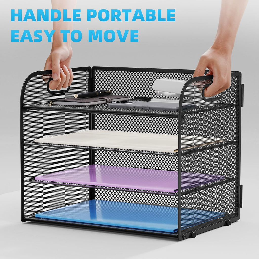 Marbrasse 4-Tier Desk Organizer Tray, ,Paper Organizer for Desk,Mesh Desktop File Organizers with Handle - Image 6
