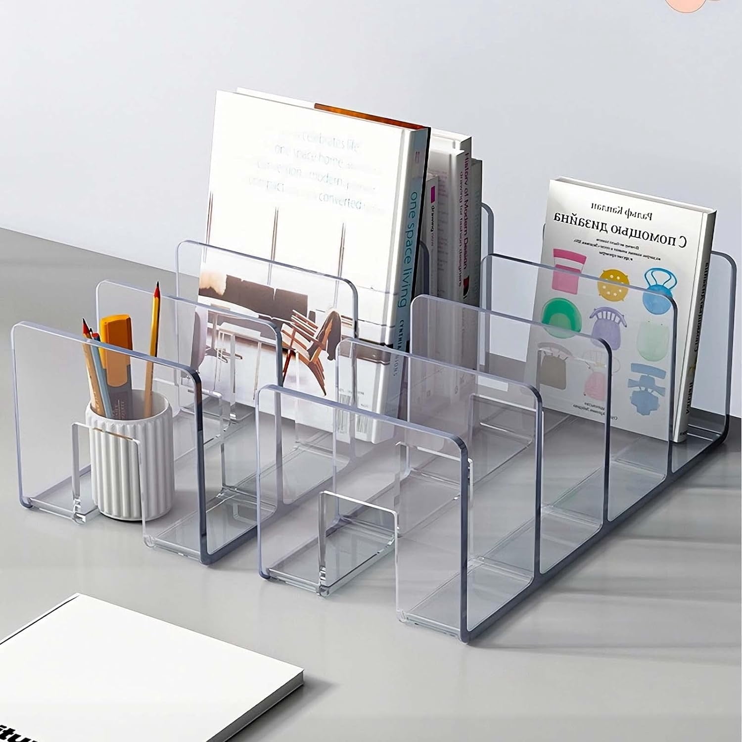 Clear Acrylic File Organizer for Desk, 4 Sections Acrylic Desktop Organizer Holder Sorter,Book Paper Storage Dividers... - Image 6