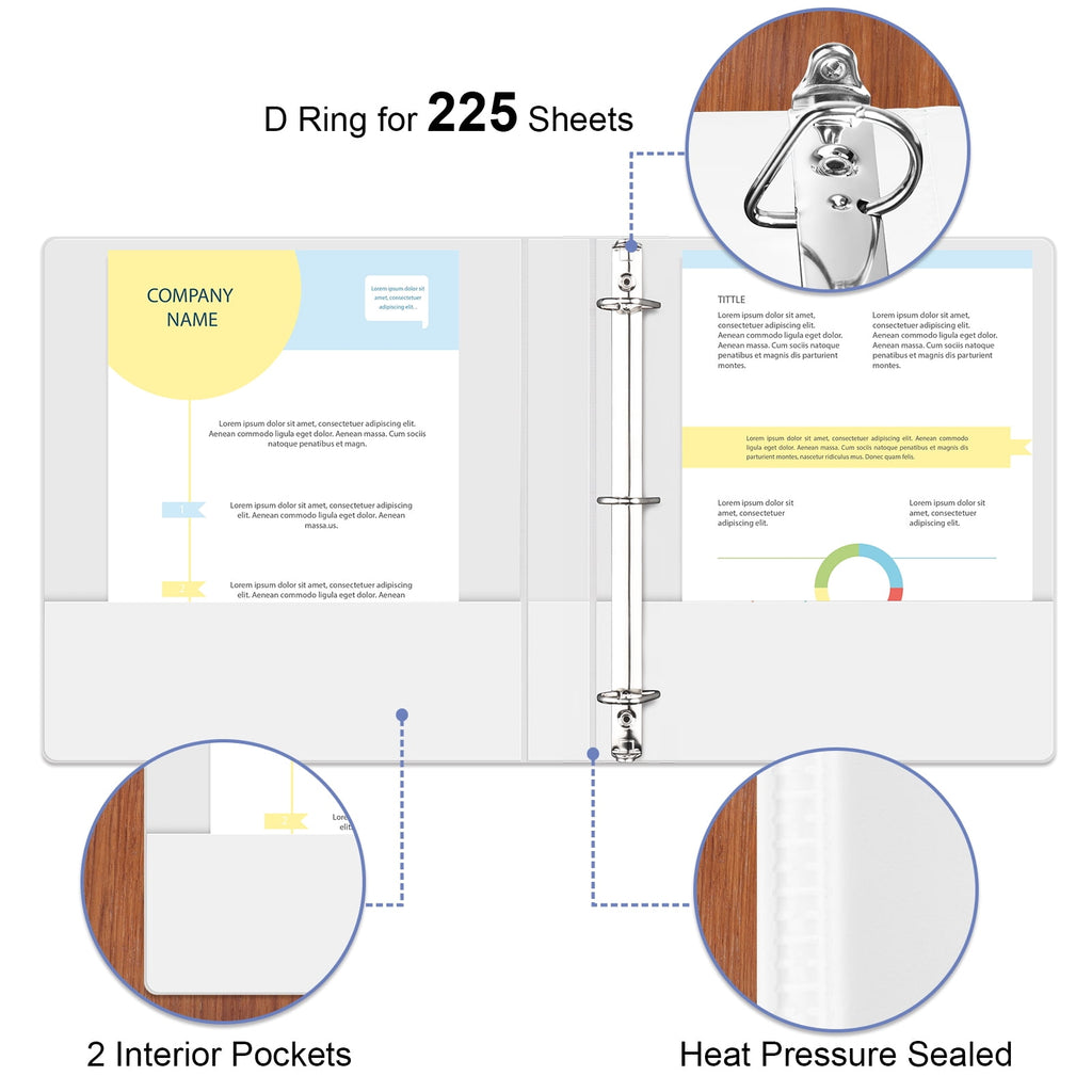 Comix Sturdy 1 inch D-Ring 3 Ring Binder with Clear Cover,Hold 225 Sheets, 12 Pack White 2mm-thick - Image 2