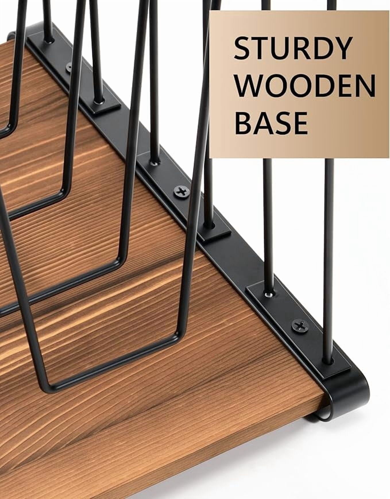 Inclined Desk File Organizer, 5-Section Vertical File Folder Holder Stand, Metal File Sorter Rack with Wooden Base, D... - Image 2