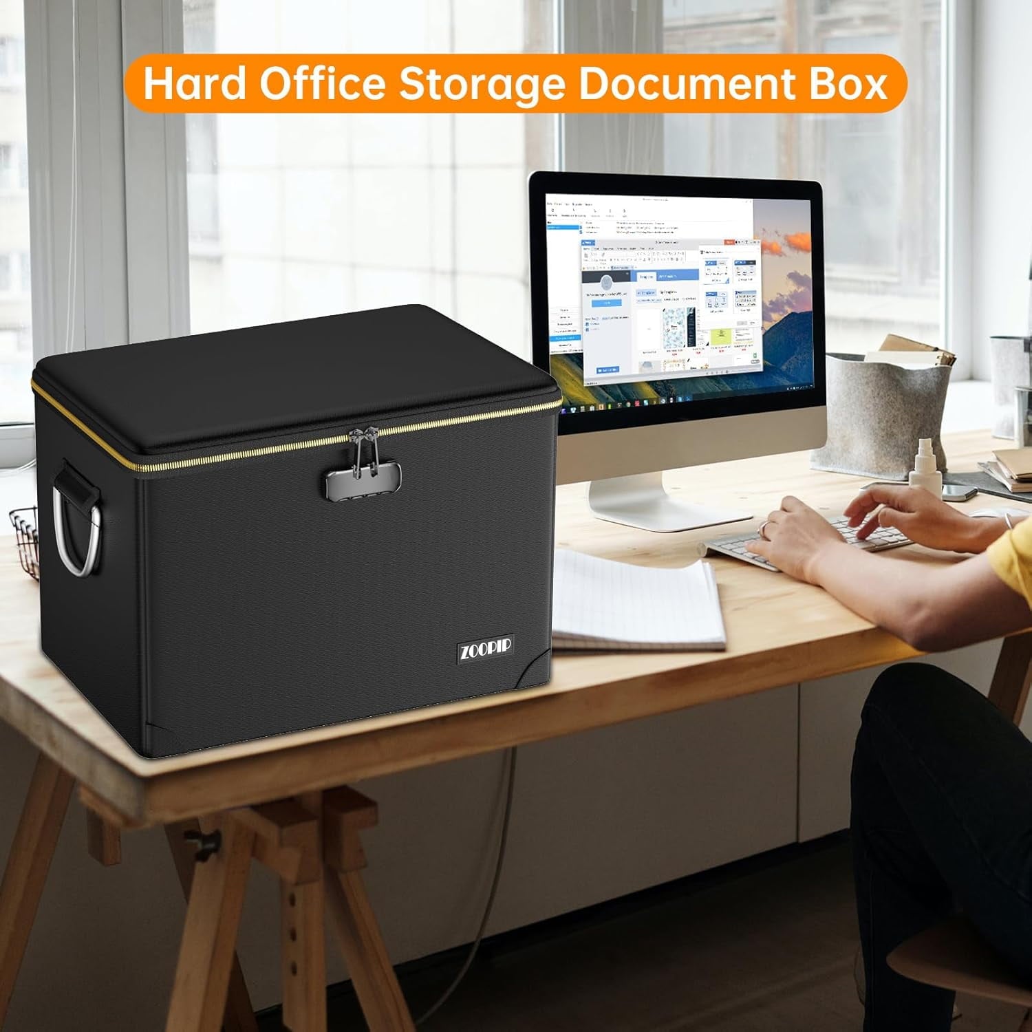 Fireproof Document Box Hard  File Organizer with Lock Portable Office Safe Storage for Valuables Black - Image 6