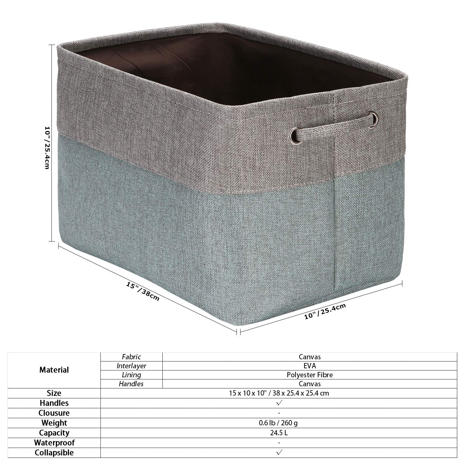 3-Pack Large Storage Basket Set, Trunk Organizer, Clothes Toys Bin, 15 x 10 x 10 Inches, Big Rectangular Canvas Fabri... - Image 4