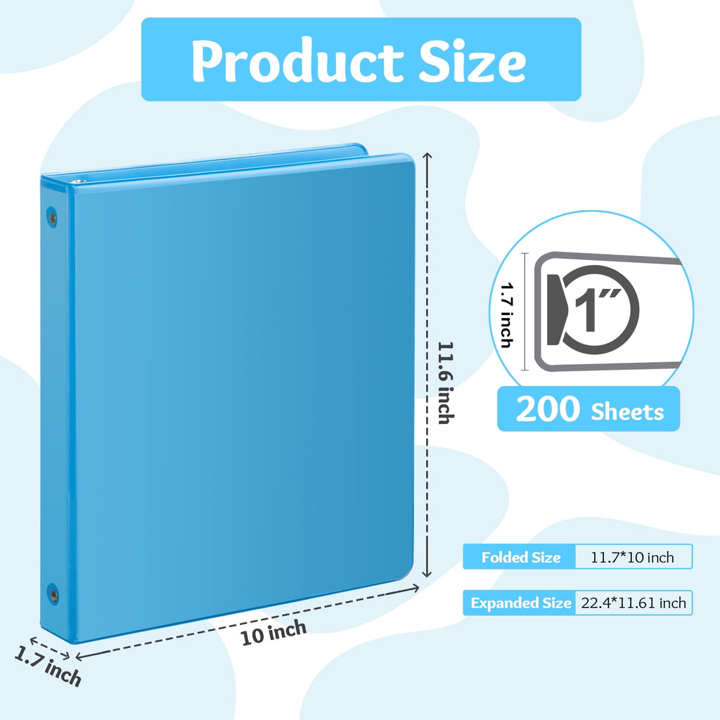 1 inch 3-Ring Binder, Round Ring, 200 Sheets Capacity, 12 Pack Assorted Color - Image 5