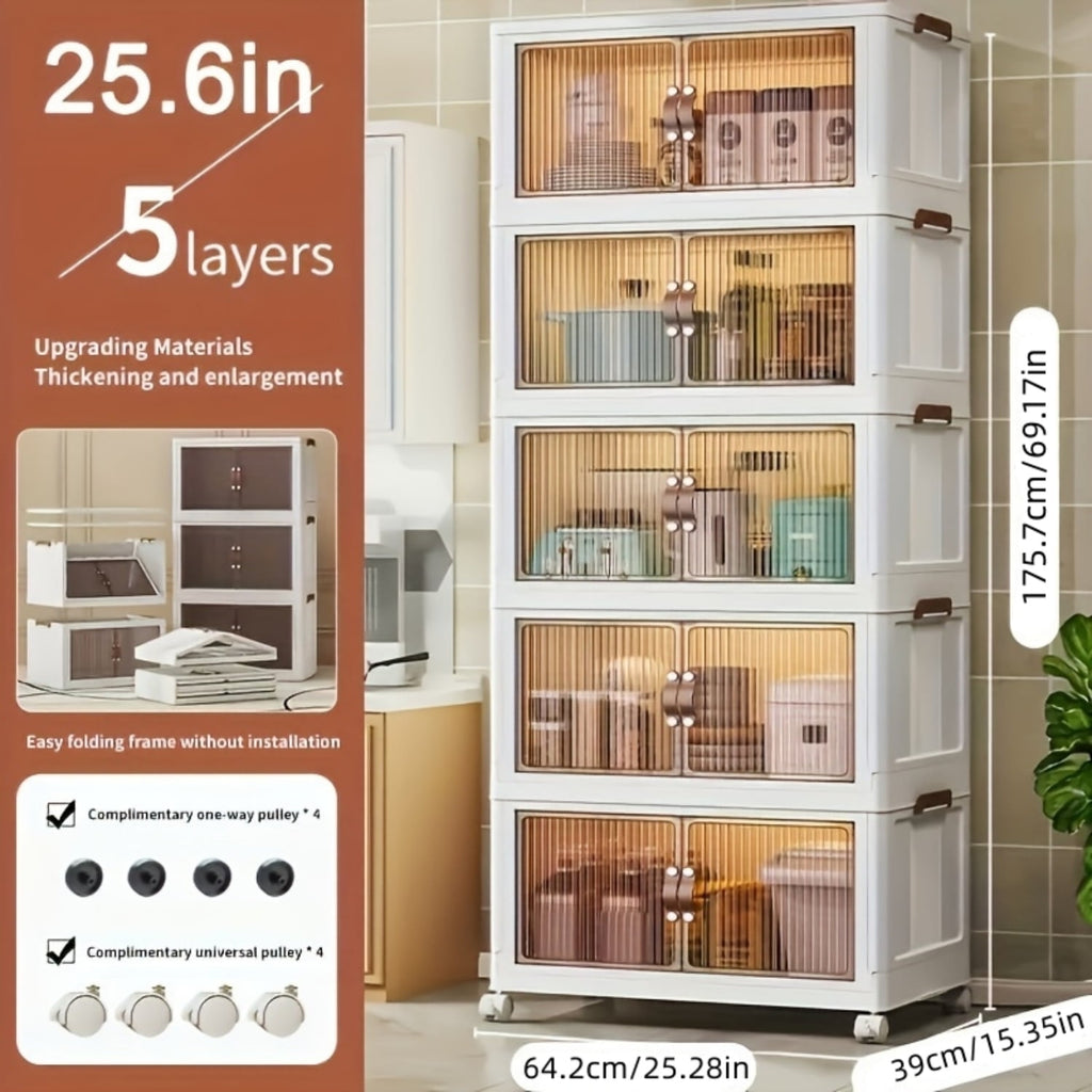 5-layer folding storage box, magnetic cabinet door, plastic drawer storage rack suitable for bedrooms, study rooms, t... - Image 5
