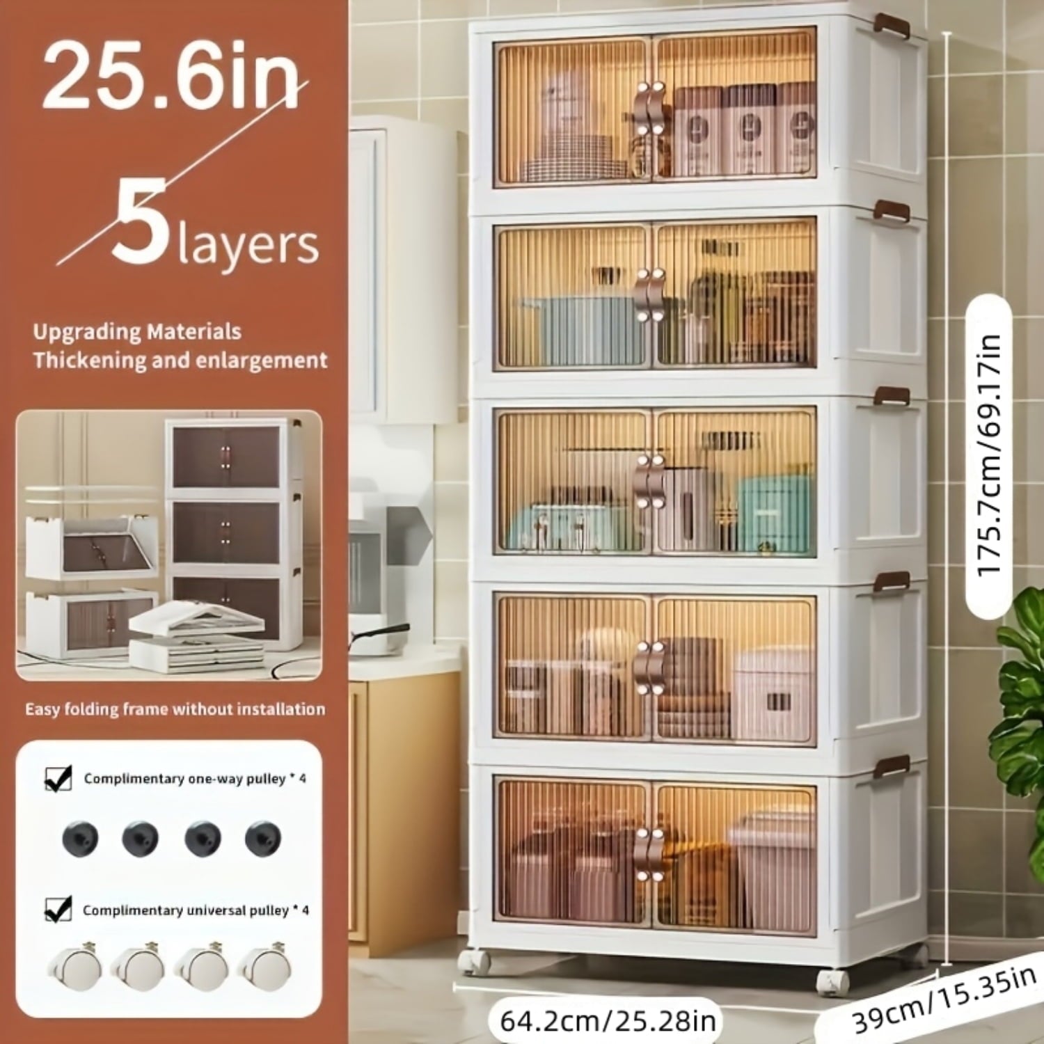 5-layer folding storage box, magnetic cabinet door, plastic drawer storage rack suitable for bedrooms, study rooms, t... - Image 5