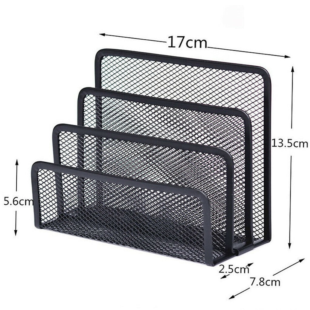 Desk Mail Organizer, Office Small Letter Sorter Desktop File Organizer Metal Mesh with 3 Vertical Upright Compartments - Image 3