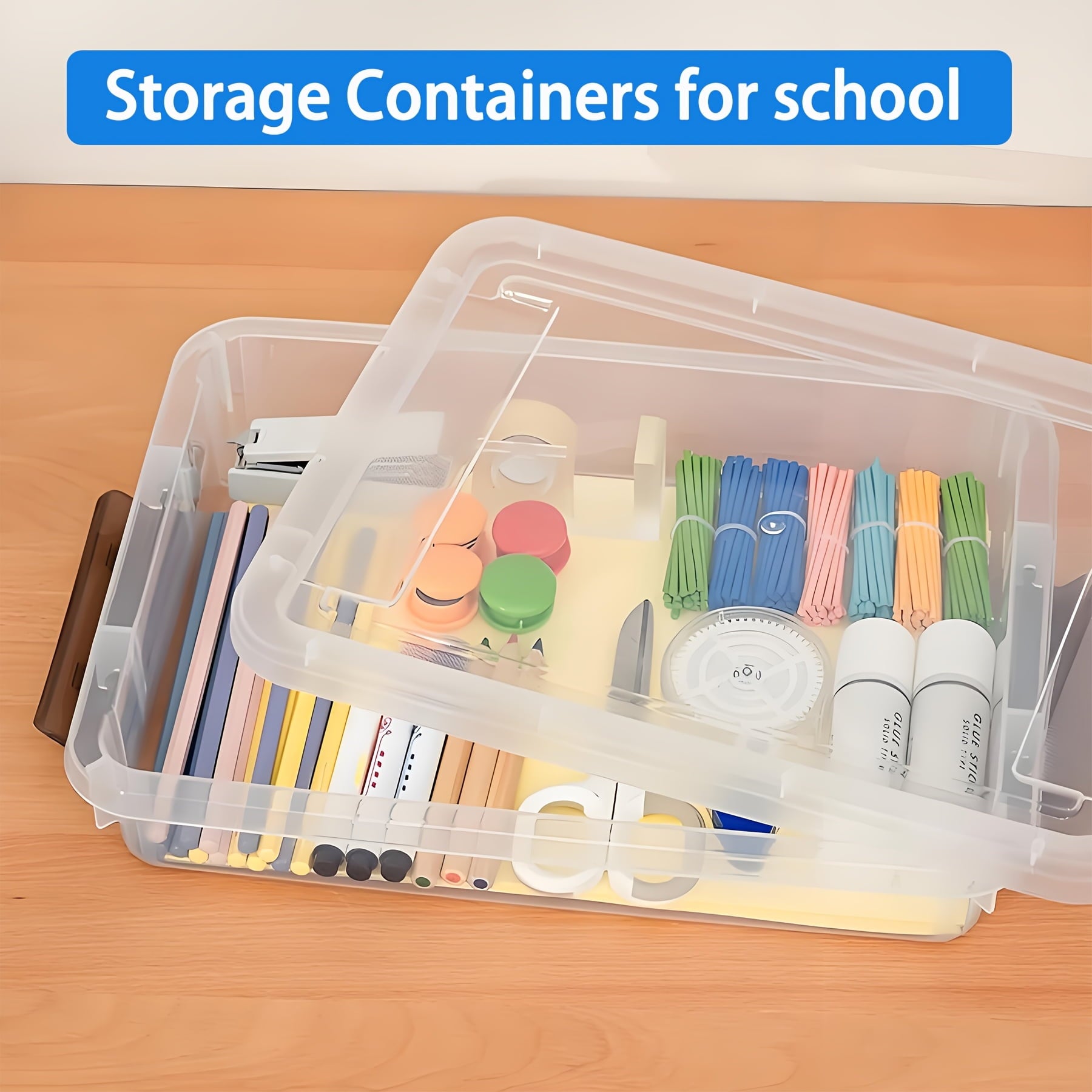 5pcs Storage File Boxes, Plastic Storage Bins with Latching Lids, Desk&Drawer Organizers for School, Organizing Container for Home, Office, - Image 6